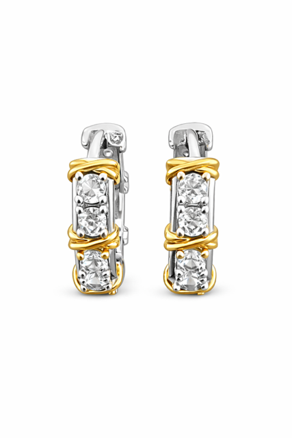 Brinco X bicolor com cristais - tamanho M