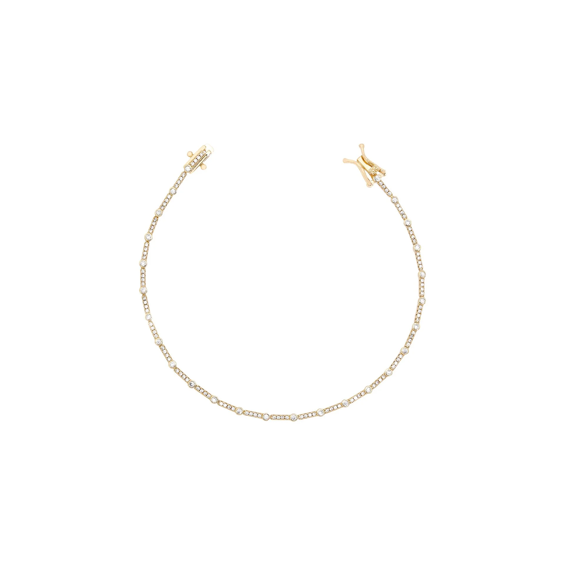 Pulseira fio faca cravejada ponto de luz cravação inglesa no banho de ouro 18K