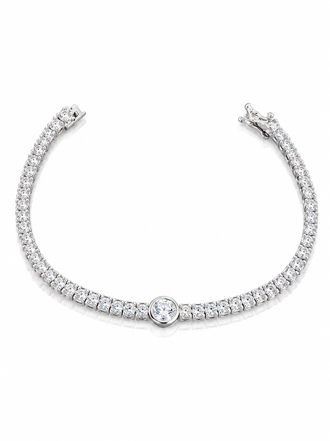 Pulseira riviera 4 garras com oval de 5mm ao meio com banho de ródio