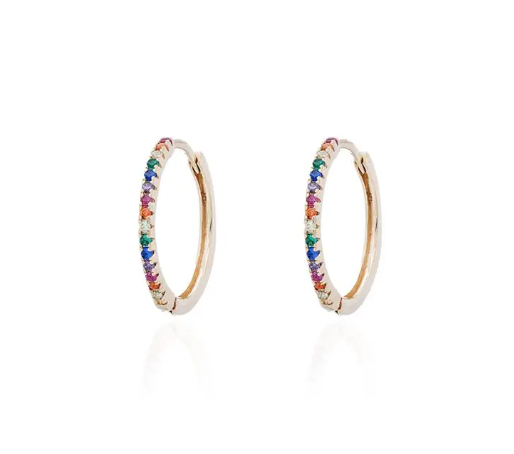 Argola meia cravação colorida fina em prata925 com banho de ouro 18K