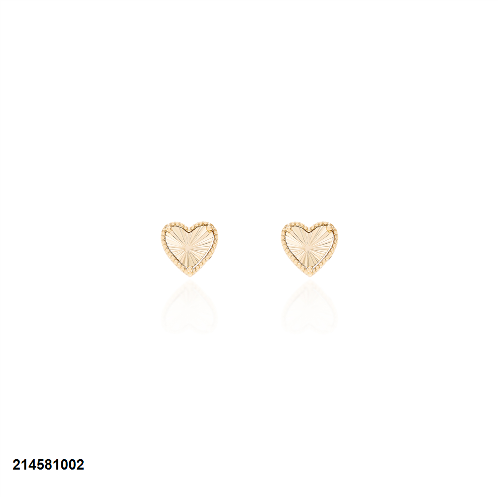 Brinco mini coração raiado em prata925 com banho de ouro 18K