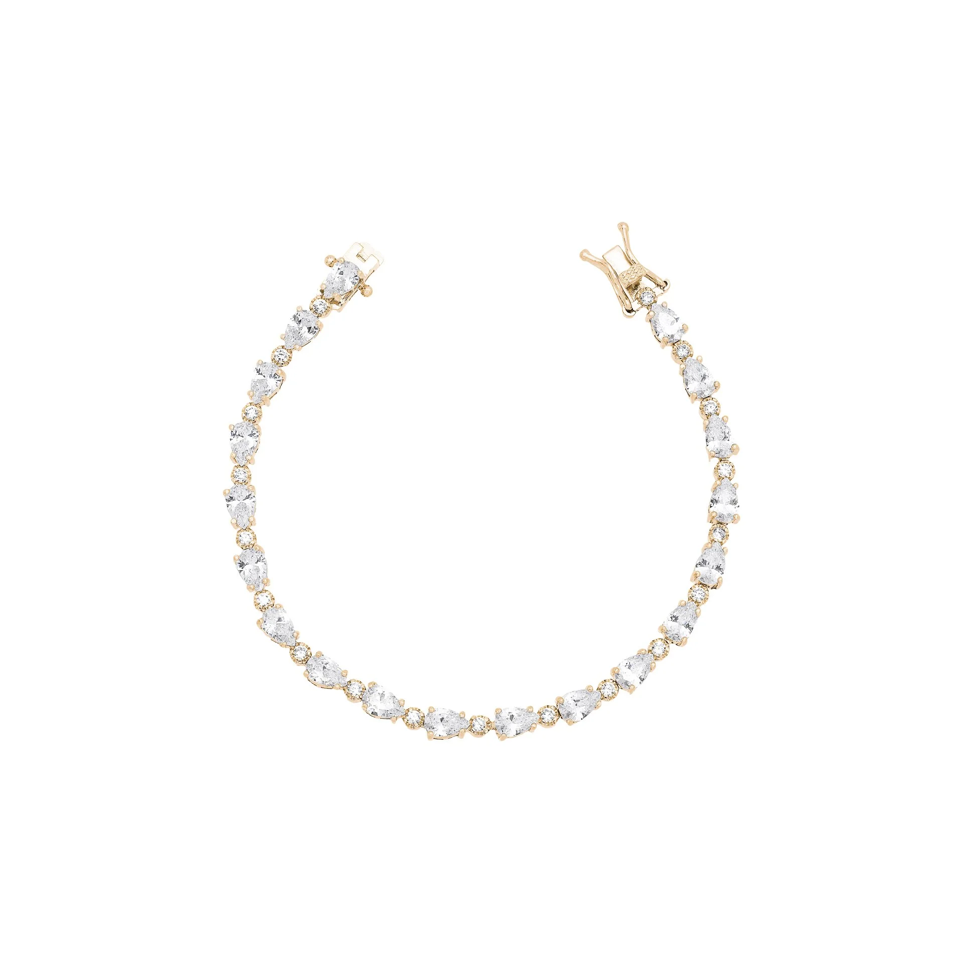 Pulseira gota 4X6mm intercalando ponto de luz 3mm com banho de ouro 18K