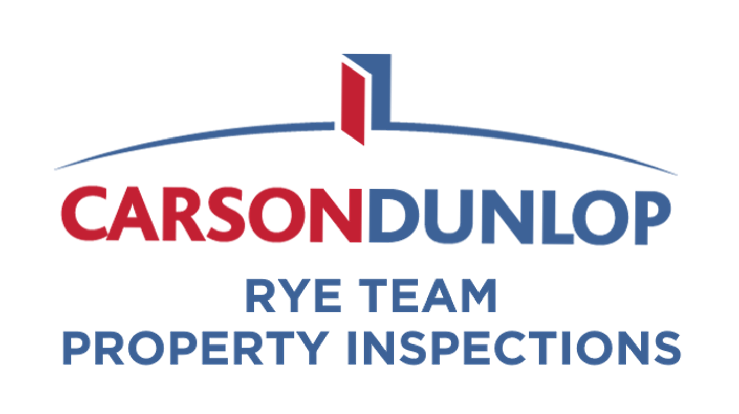 Logos and text for Carson Dunlop, RyE Team Property Inspections with a stylized roof and pendulum design.