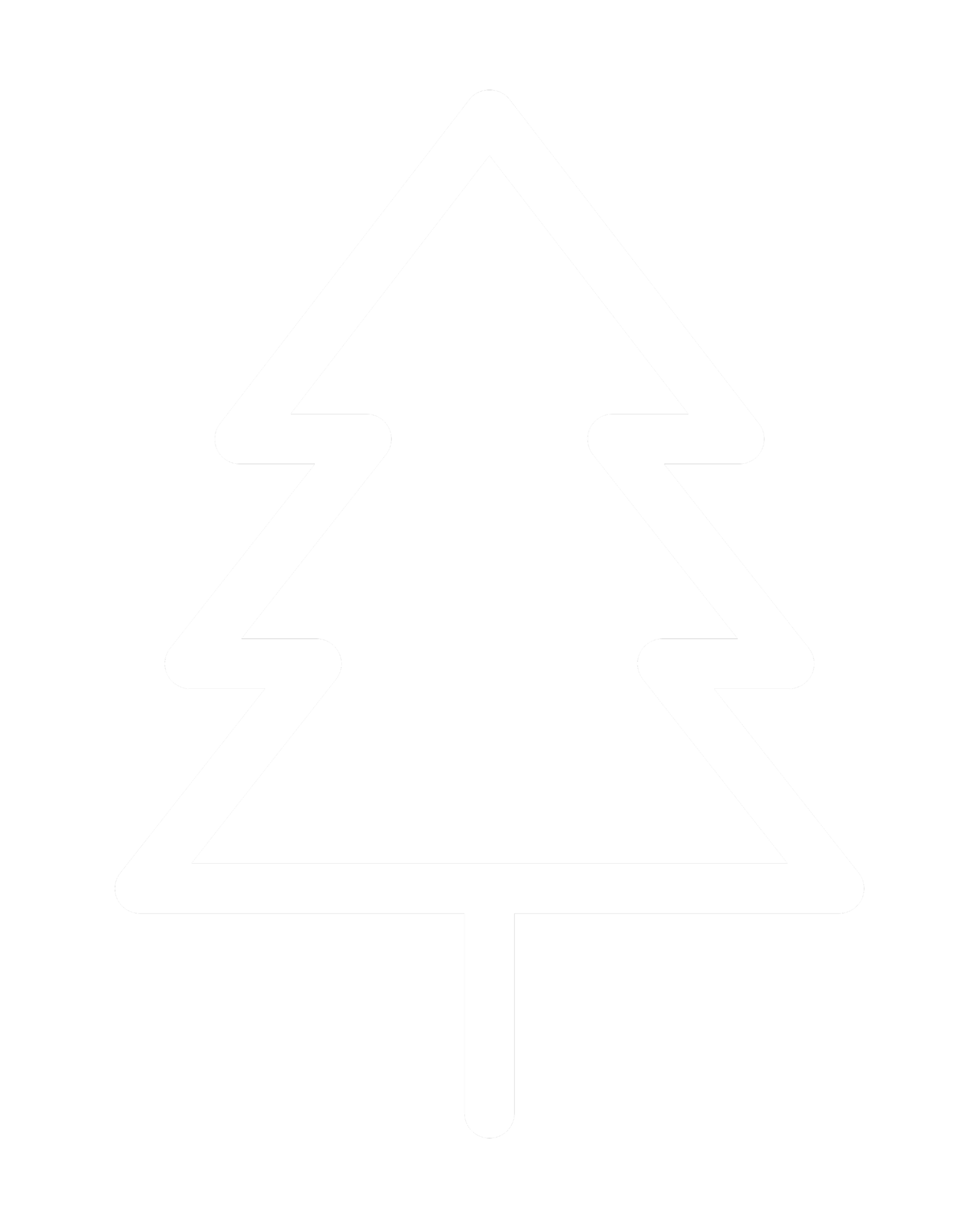 Outline of a Christmas tree symbol with zigzag pattern, in white on a black background.