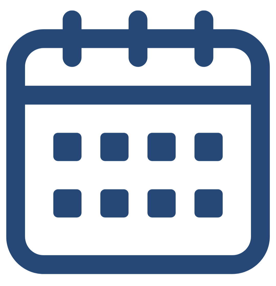 Simple calendar or schedule icon in navy blue.