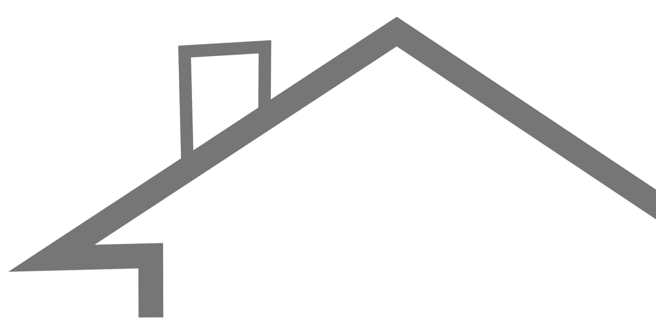 Black and gray illustration of a house with a roof, chimney, and window, on a black background.