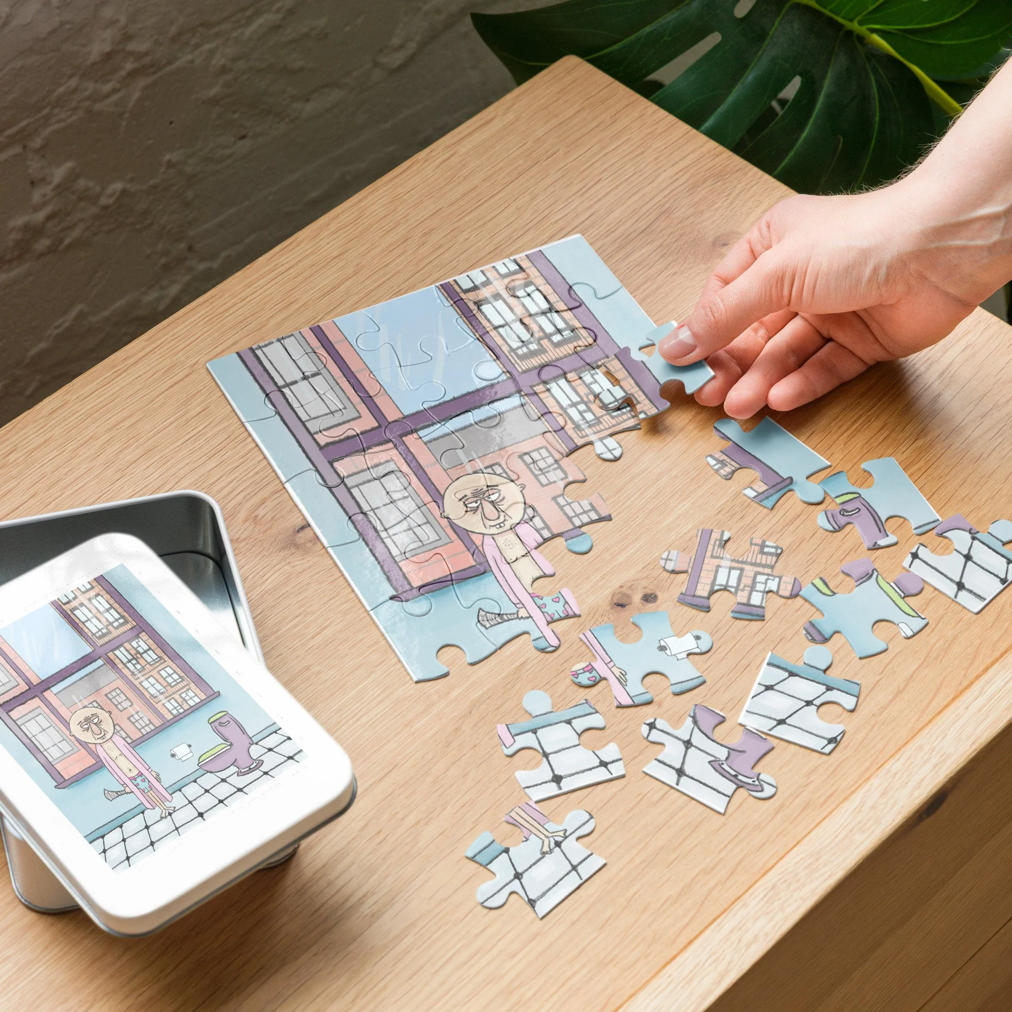 Jigsaw puzzle with tin