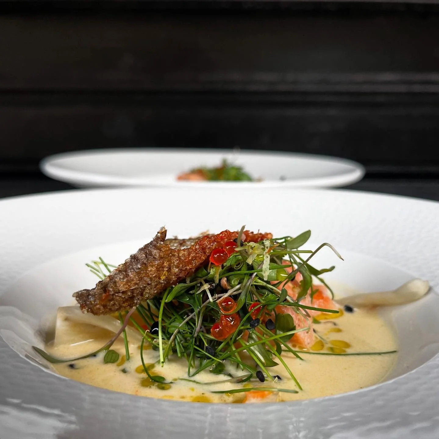 Mountain flavors in a bowl 🌿🐟
Homemade fish soup with local alpine trout, rich stock, crispy skin, trout roe, homegrown microgreens (chives &amp; coriander), and a hint of lemon zest. Fresh, vibrant, and straight from the heart.