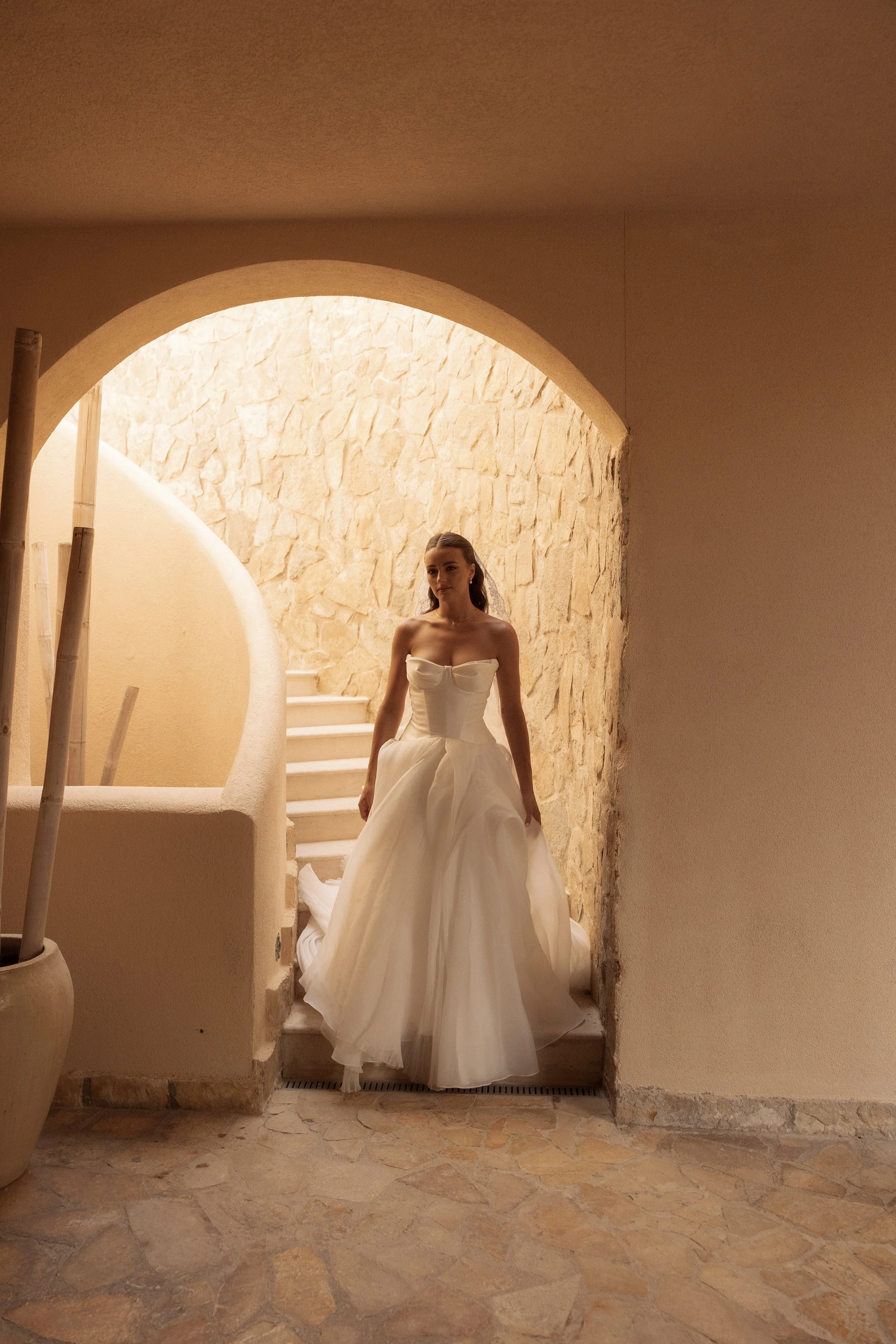 Editorial bridal photograph of bride during her destination wedding at Camparia Favignana.