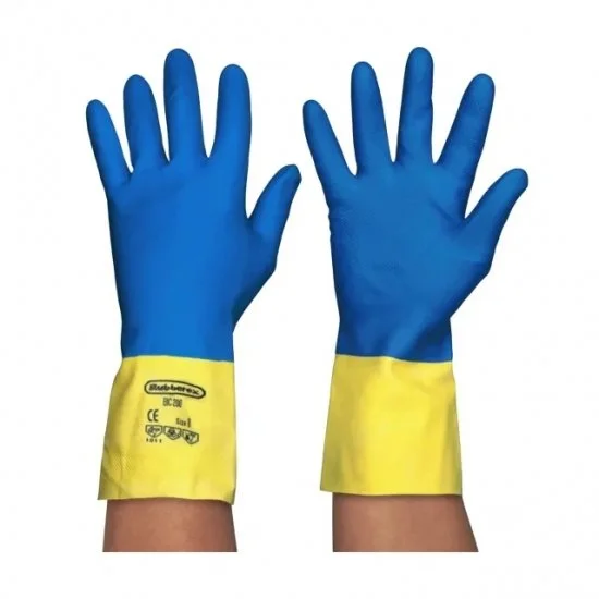 Gants latex/néoprène bleu/jaune 30cm