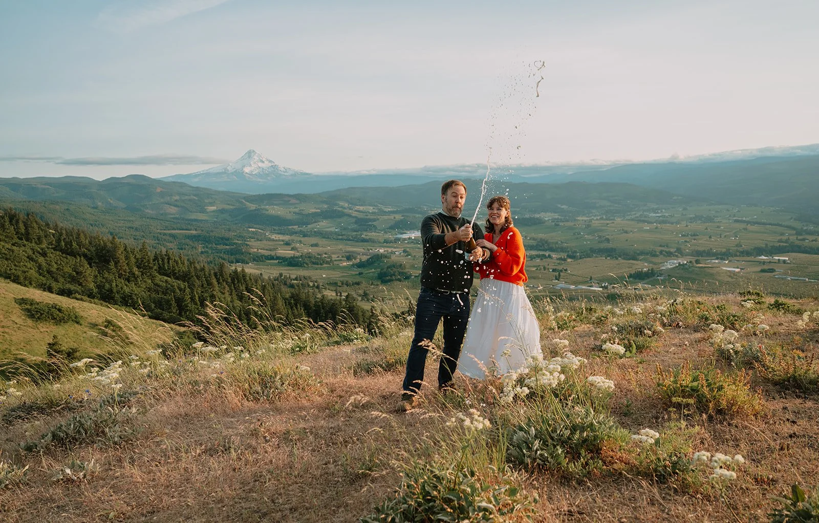 Love, Champagne, and Mt. Hood | Casey &amp; Adam's Hood River Engagement Session