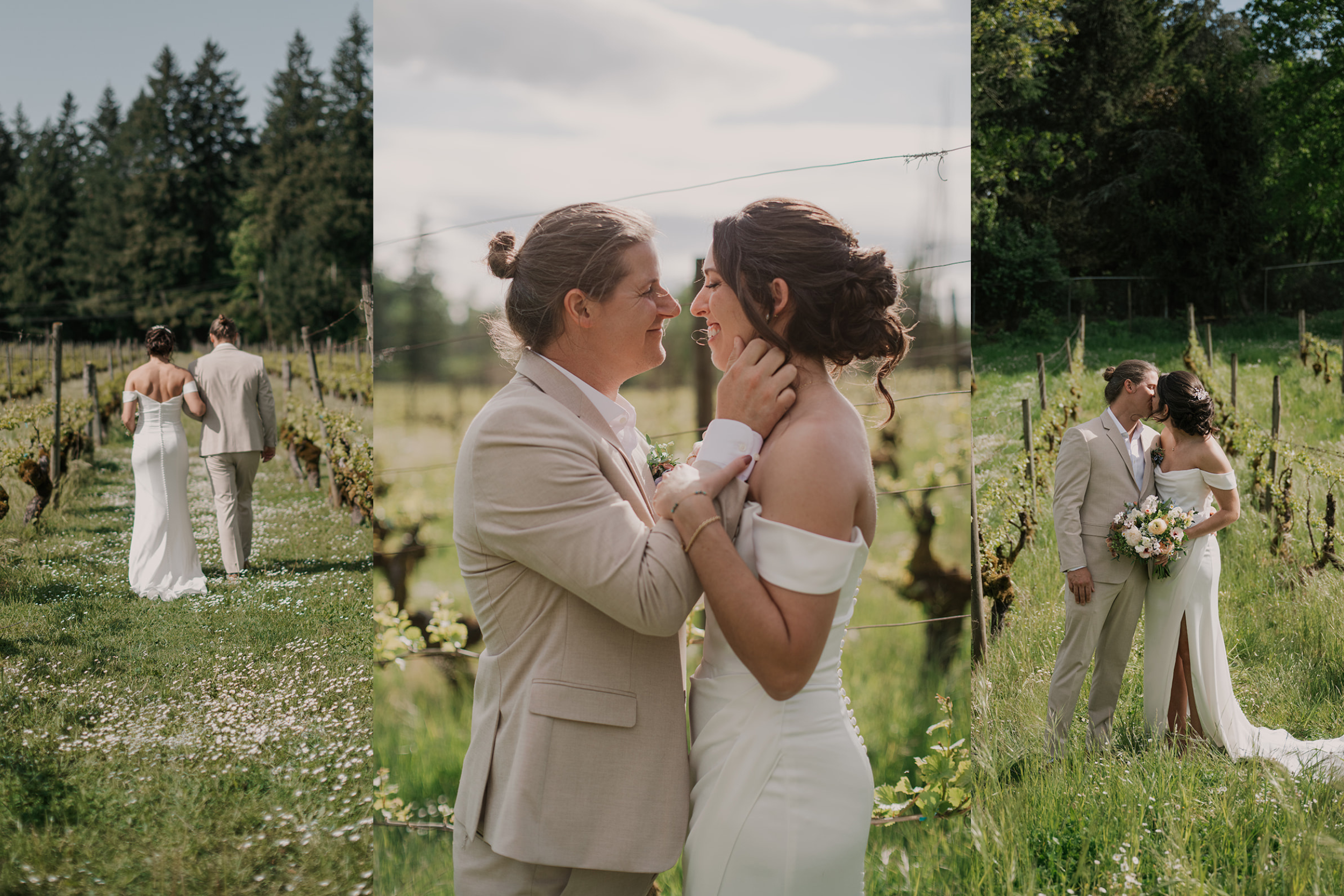 Bride and groom during intimate wedding ceremony at outdoor orchard venue, Sosta House.