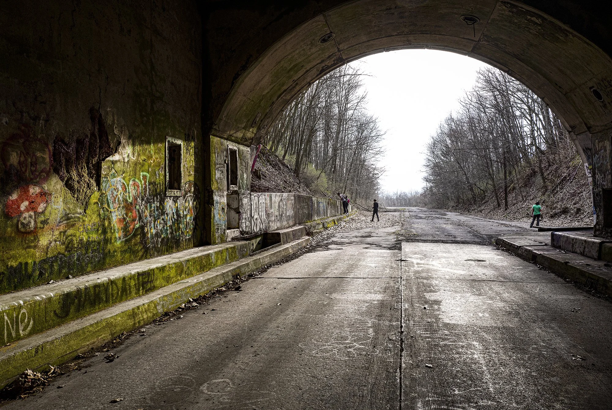 Western entrance to Sideling Hill Tunnel, Pennsylvania Turnpike, abandoned in 1968. 
Breezewood, Pennsylvania. 2016.