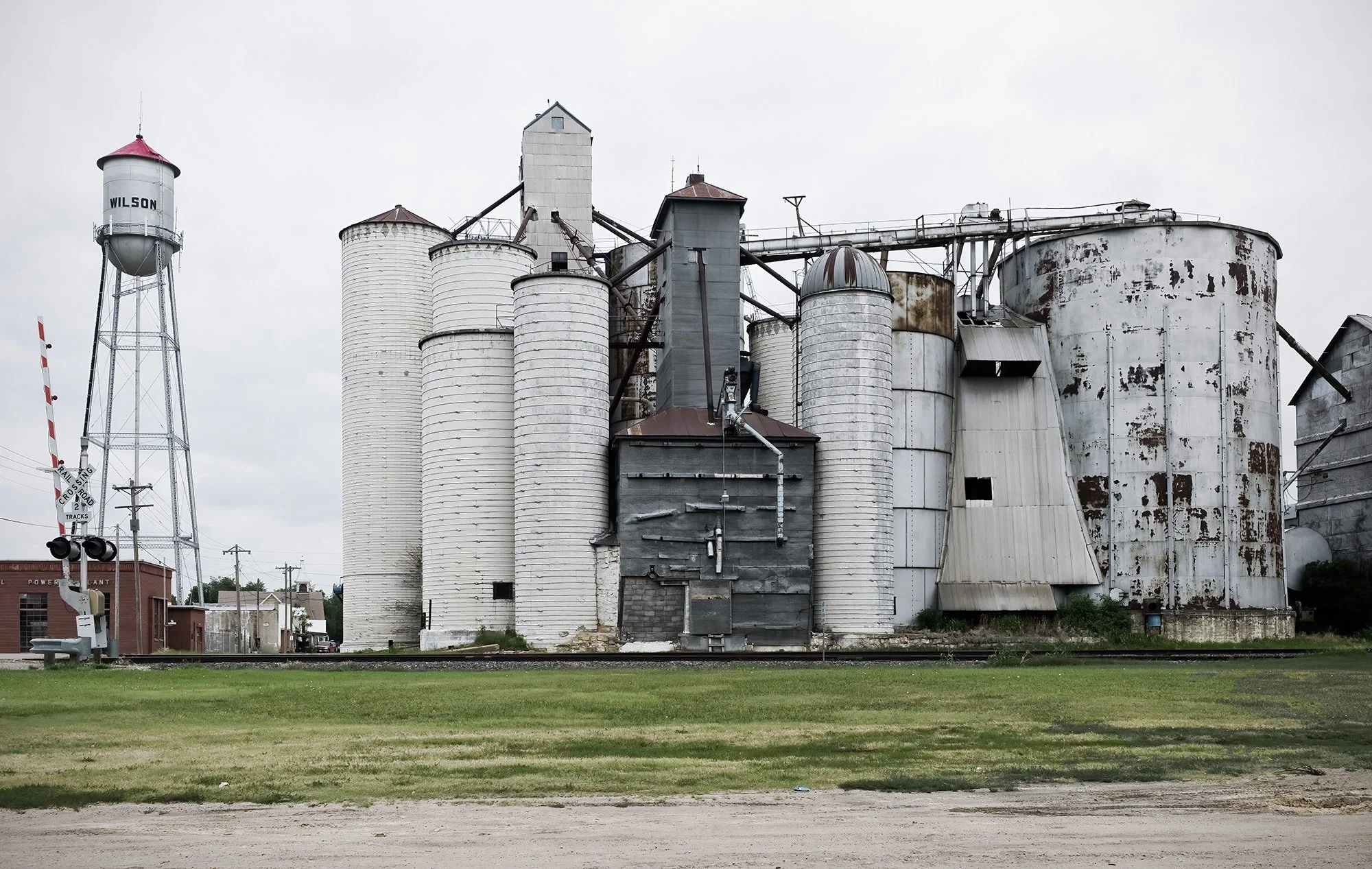 Eclectic grain elevator group. Wilson, Kansas. 2010.