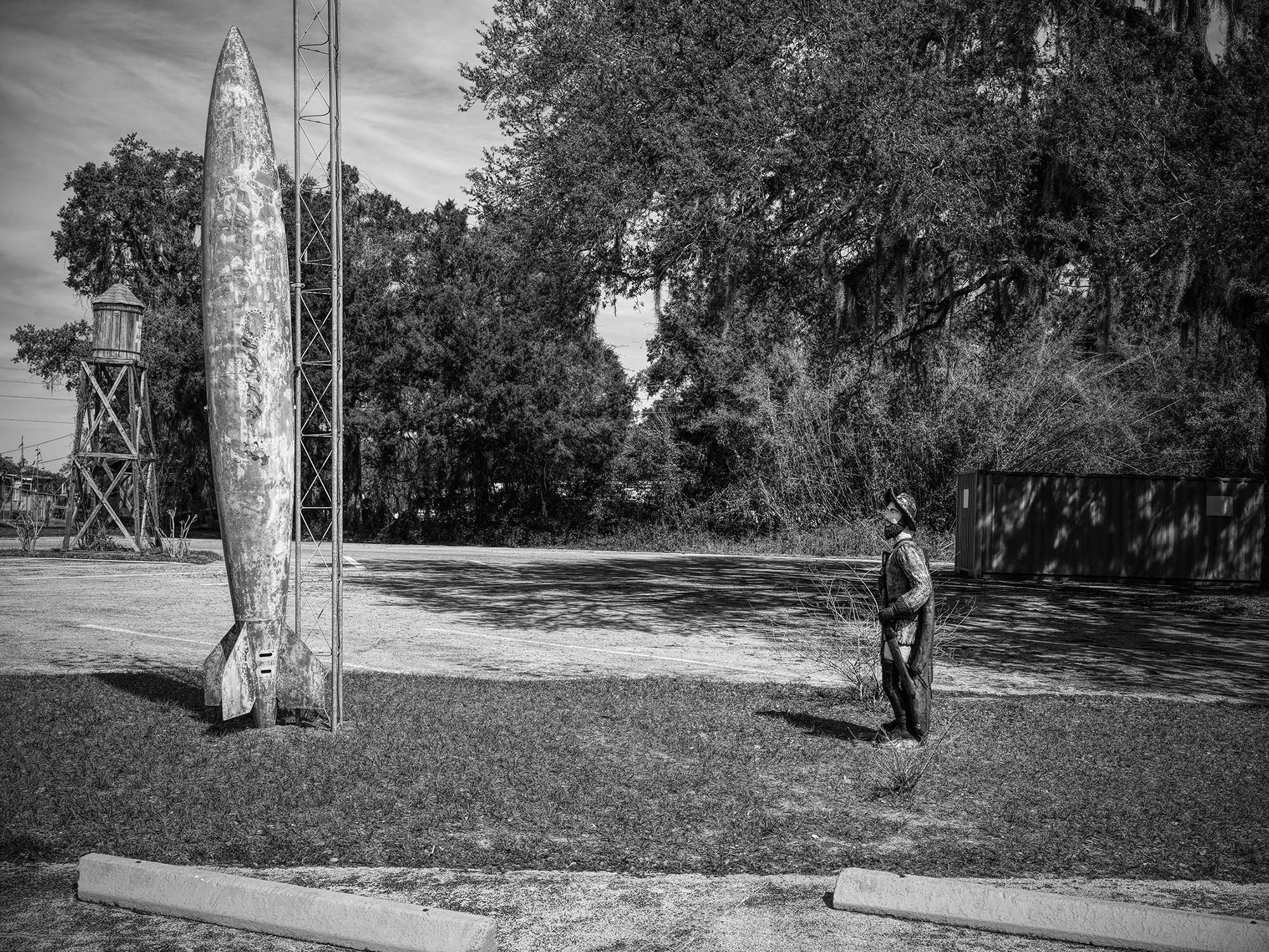 Ponce de Leon statue and missile. Inverness, Florida. 2024.