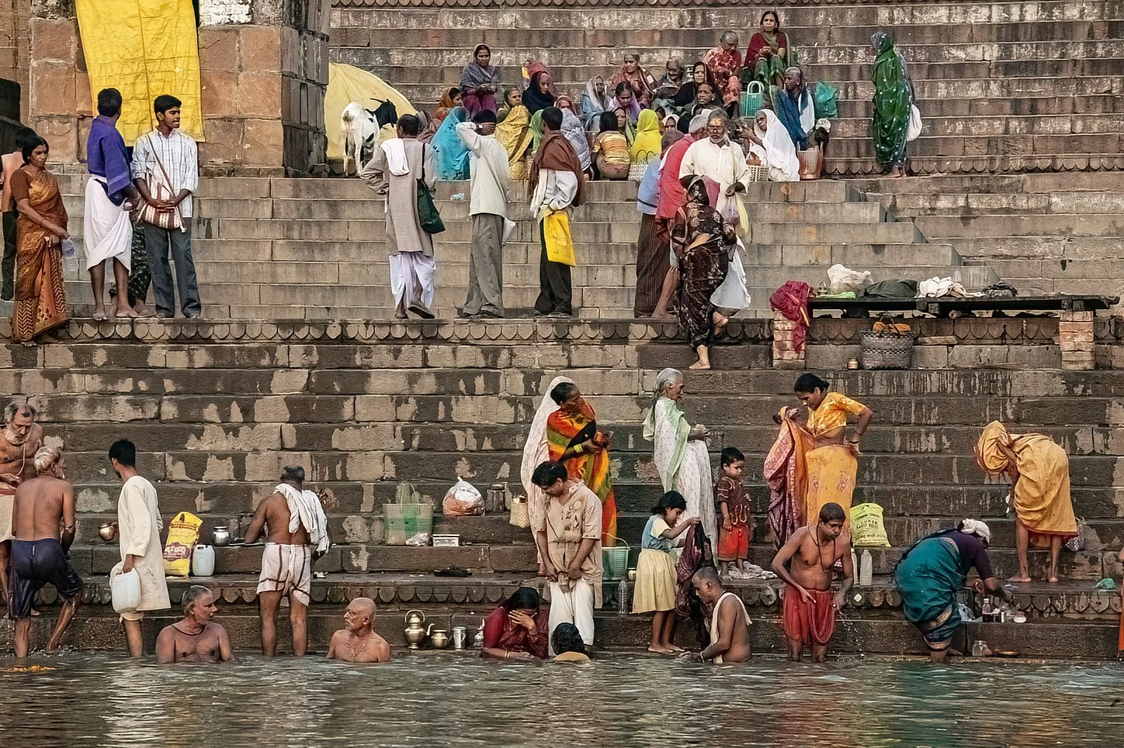 Early morning prayers and bathing in the sacred Ganges. Varanasi.
