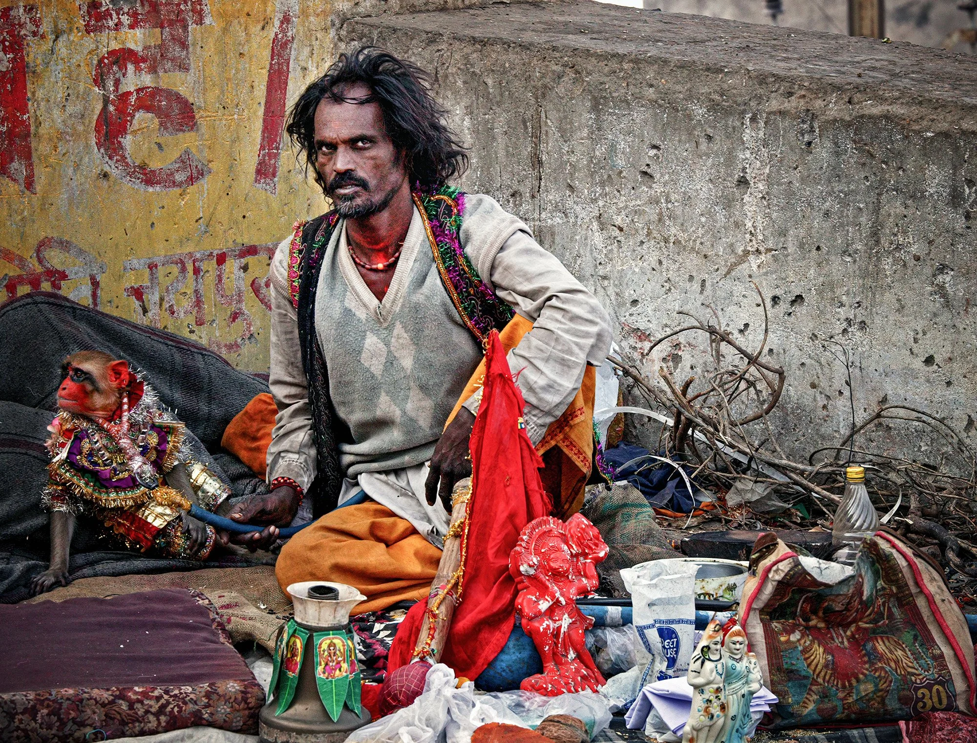 Man with monkey. Near Jaipur.