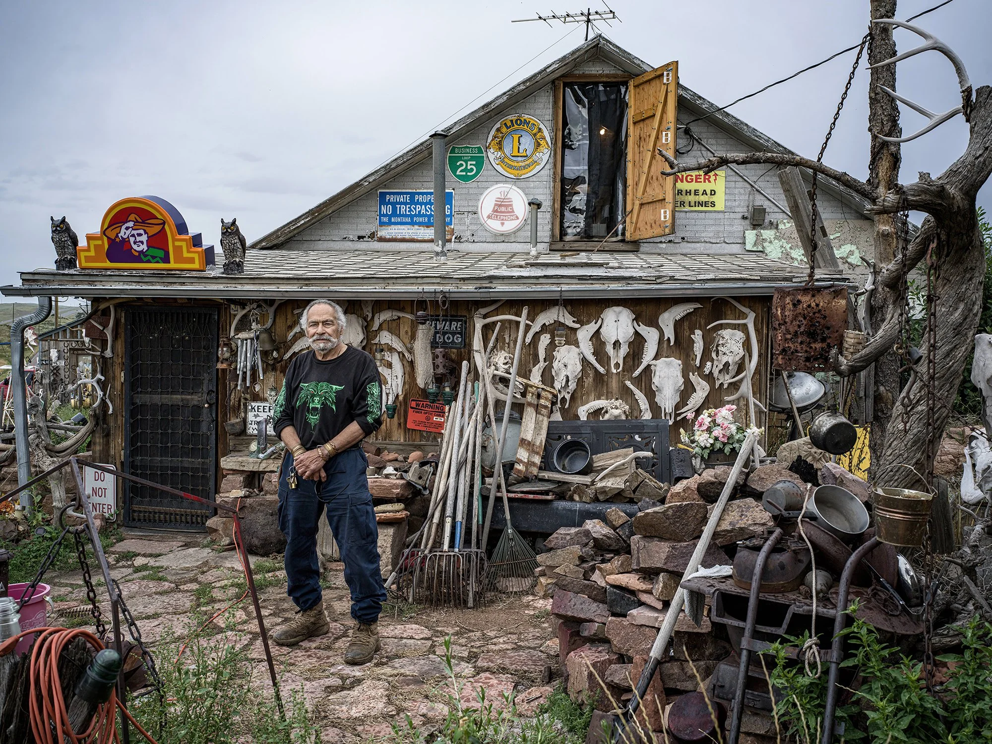 Pete Barajas in front of his home, a former general store and post office along the Union Pacific transcontinental rail line. Granite, Wyoming. 2023