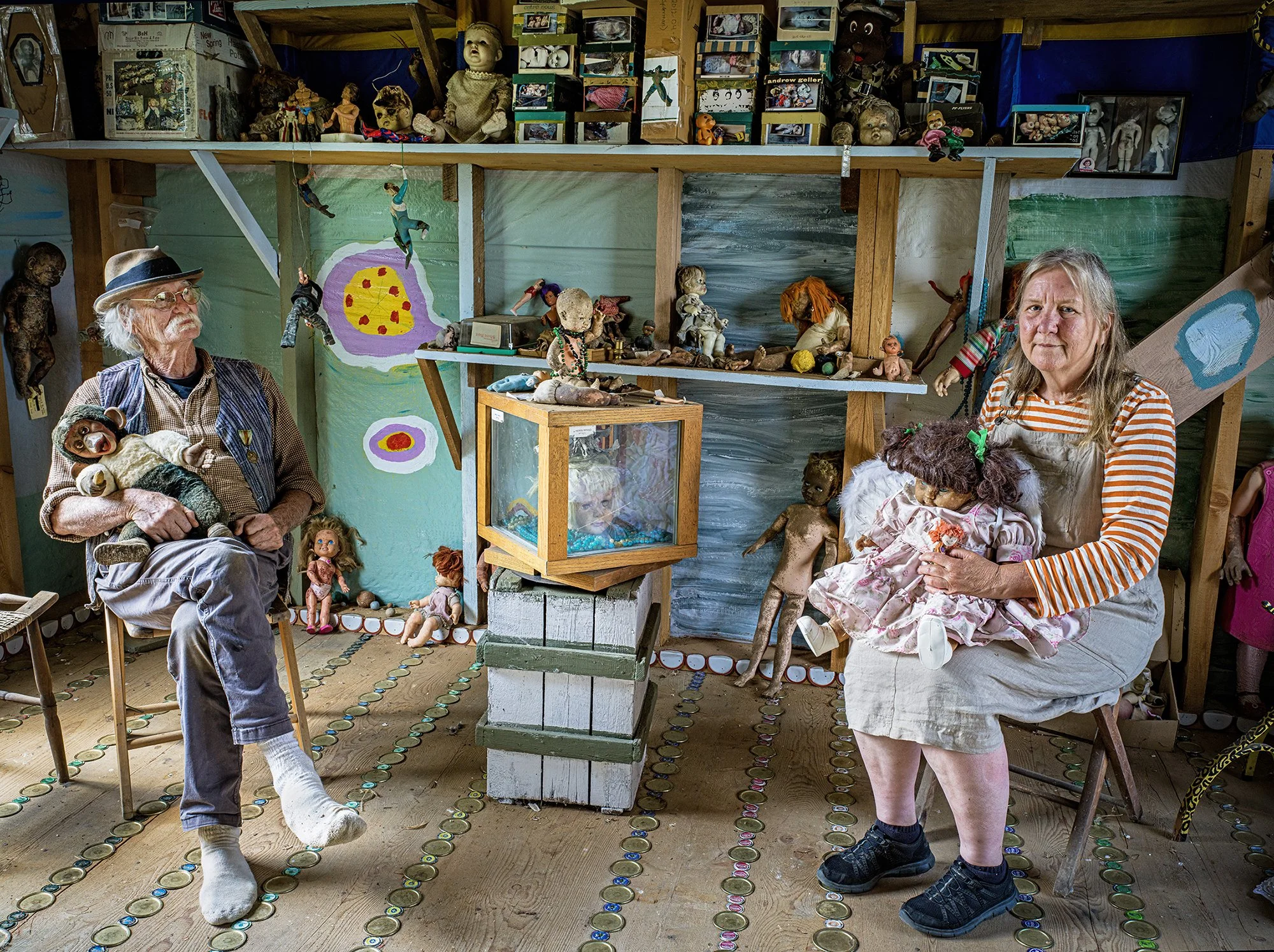 Cecil and Bet Ison, in their Home for Wayward Babydolls. Elliottville, Kentucky. 2023.