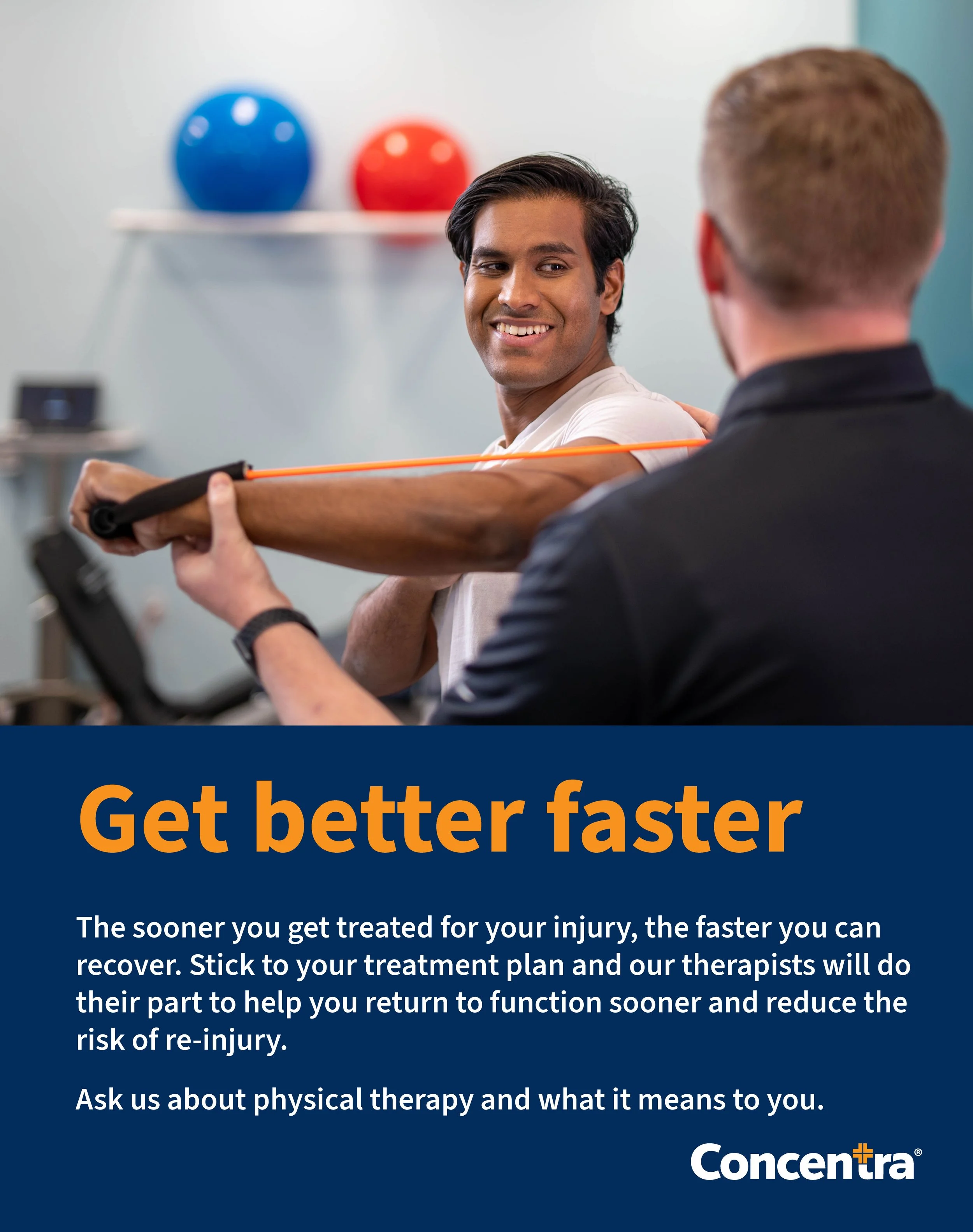 A physical therapist helps a patient with an exercise in a clinic