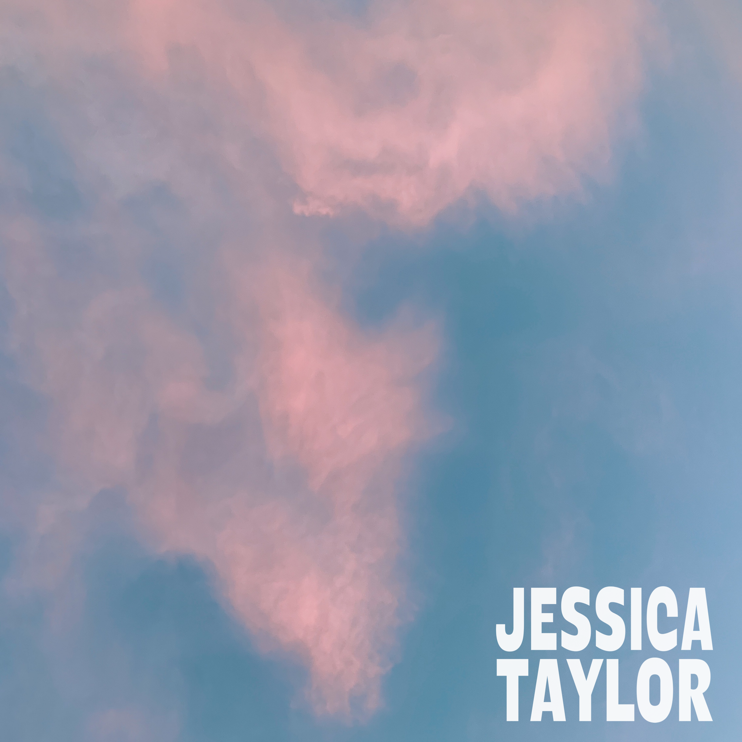Pink and blue pastel-colored clouds in the sky with the text 'Jessica Taylor' in bold white letters at the bottom right.