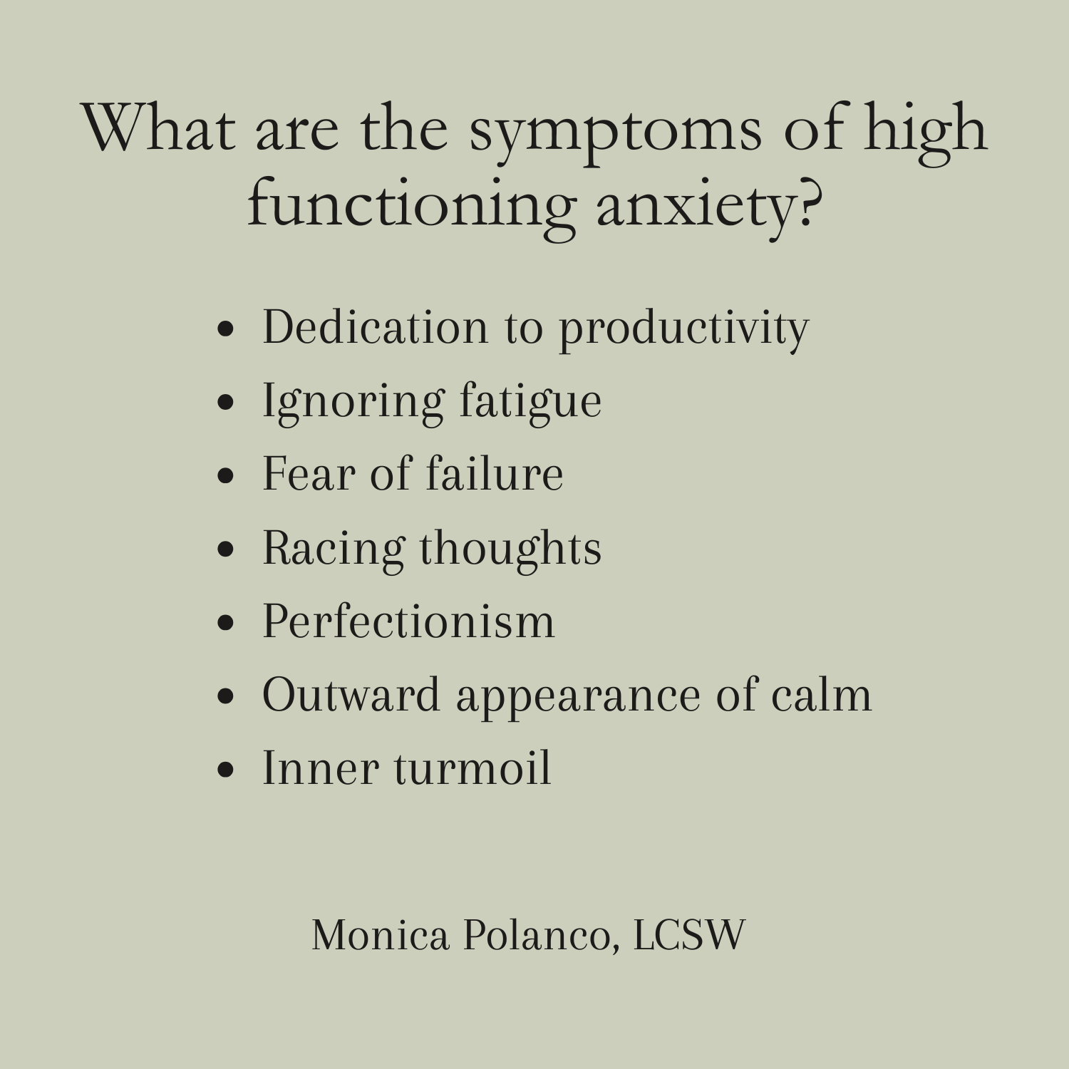 Graphic listing the symptoms of high-functioning anxiety.
