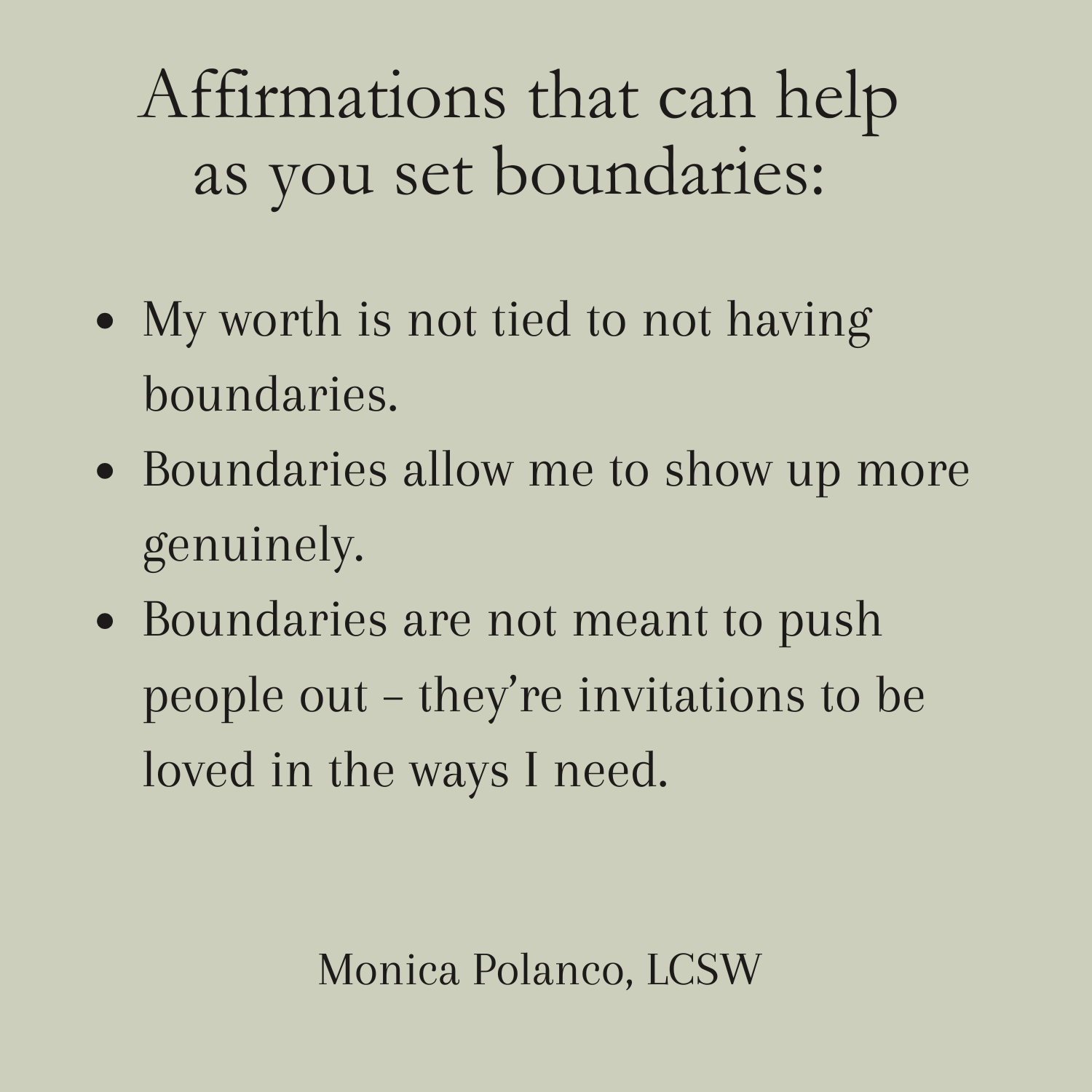 Graphic listing affirmations that can help as you set boundaries.