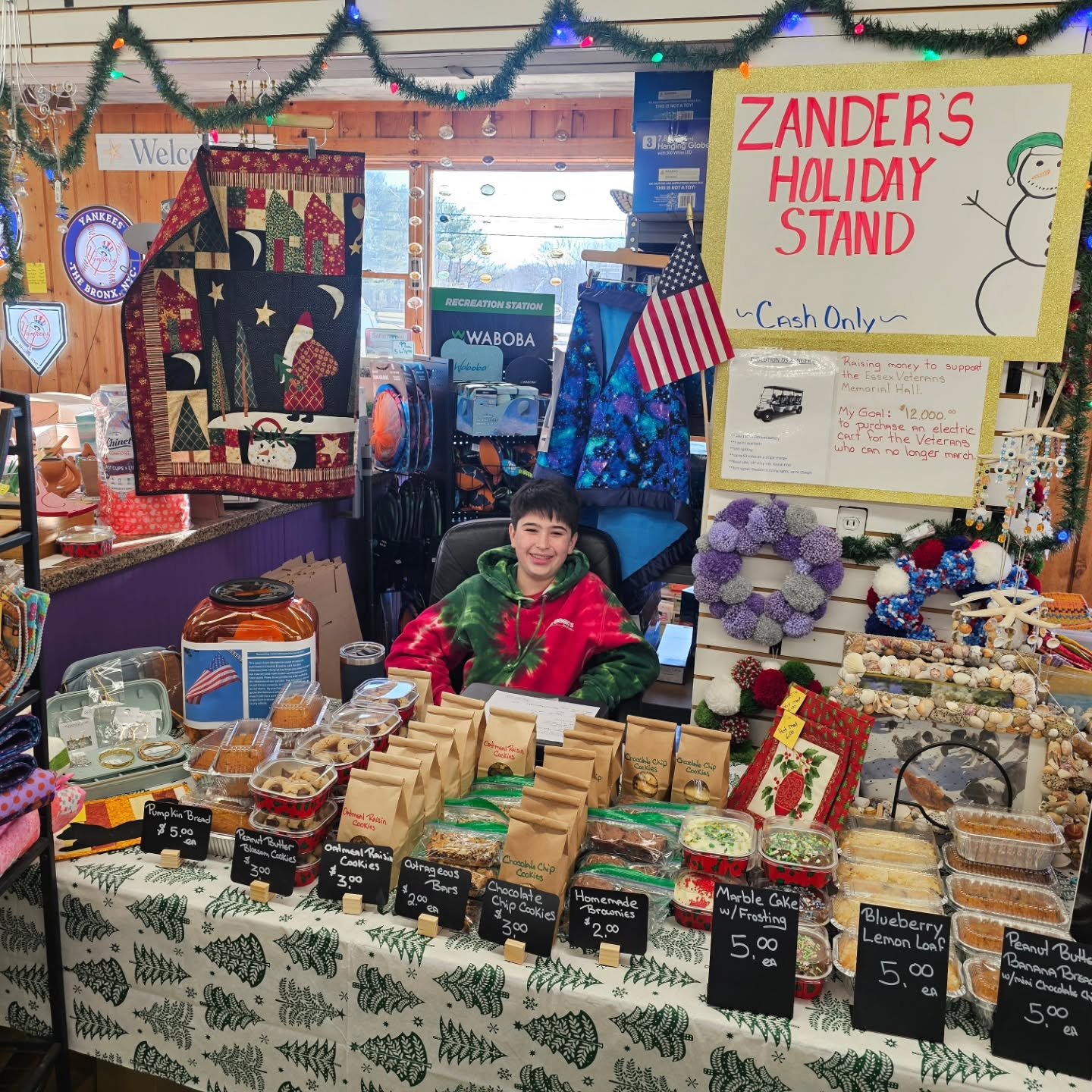 Come down to Riggios today and check out Zanders stand. Selling baked goods and other items to support the Essex Veterans Memorial Hall.