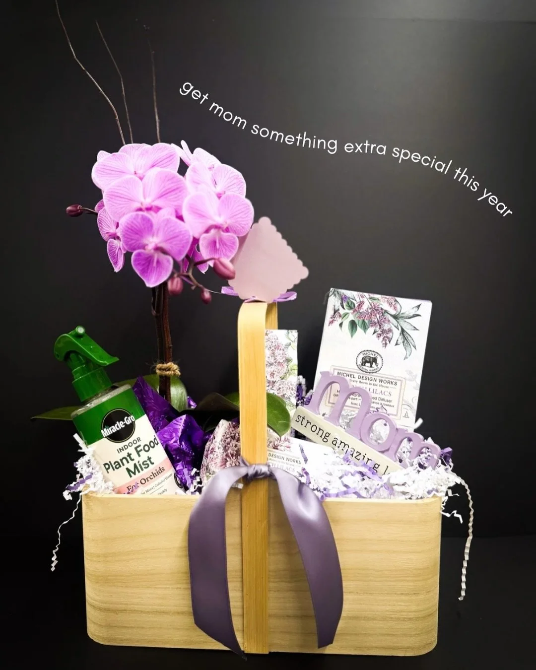 This Mother&rsquo;s Day we have a select assortment of Mother&rsquo;s Day Gift Baskets! 

Looking for something without an orchid?
We have a selection of gift baskets with mugs, self care and decorative items. 

OR

Call the Shoppe at (860) 767 8936 