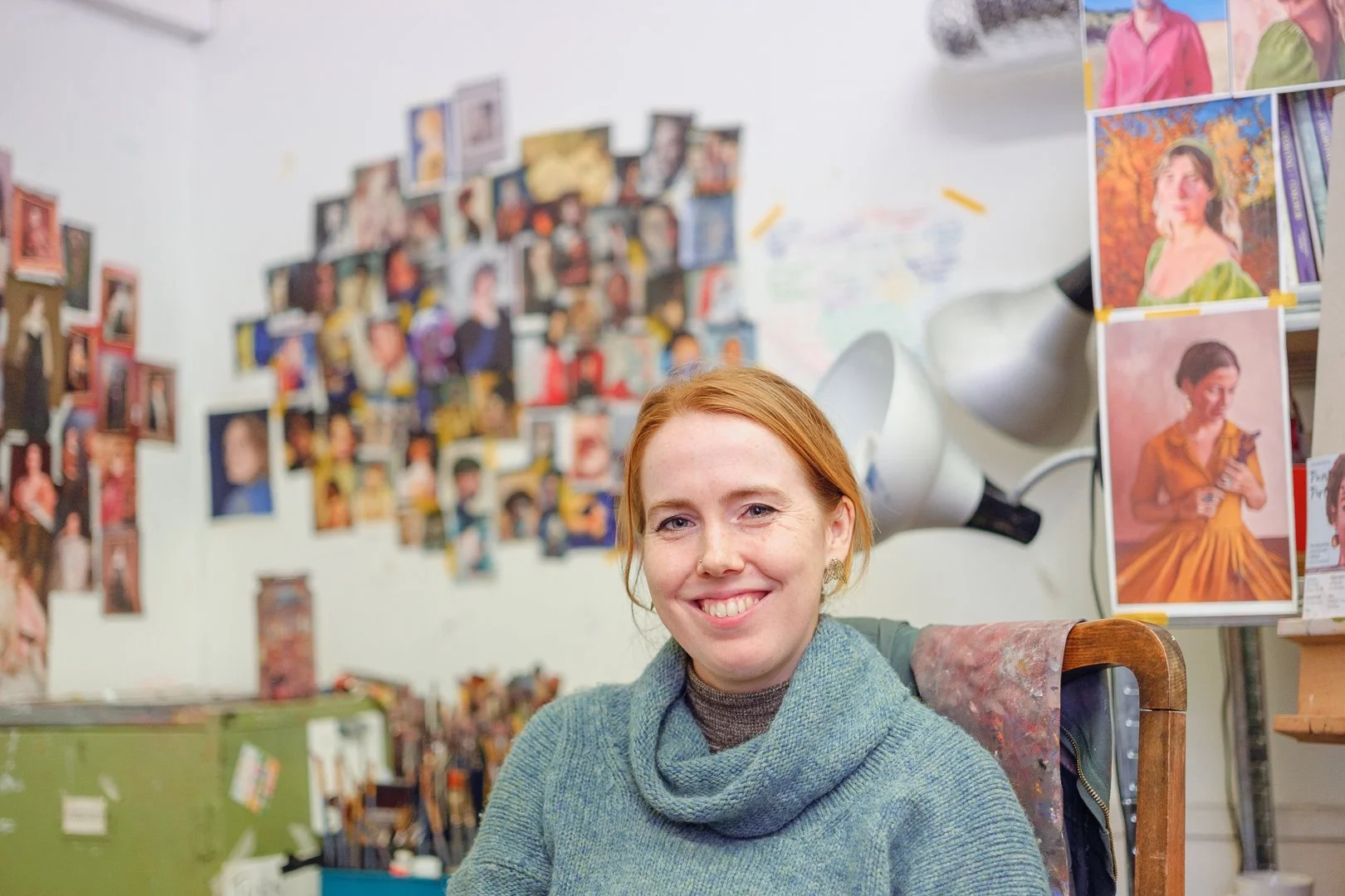 Genevieve Murray portrait artist in her Bristol studio, photographed as part of Bristol Open Studios Weekend