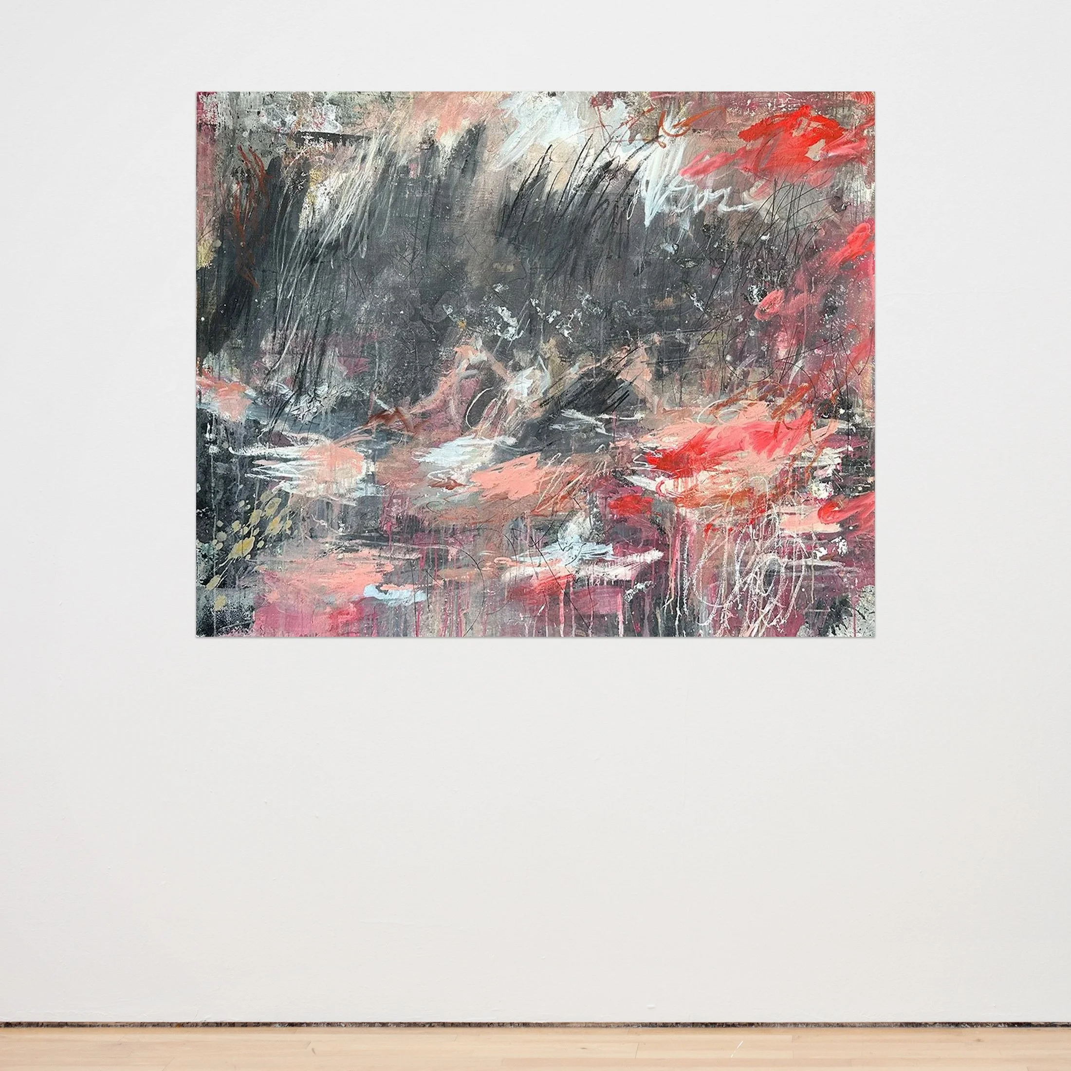 “When The Noise Settles” 48 x 60 x 1.5 in Oil, Acrylic and mixed media on canvas (2026) $3,600.00
