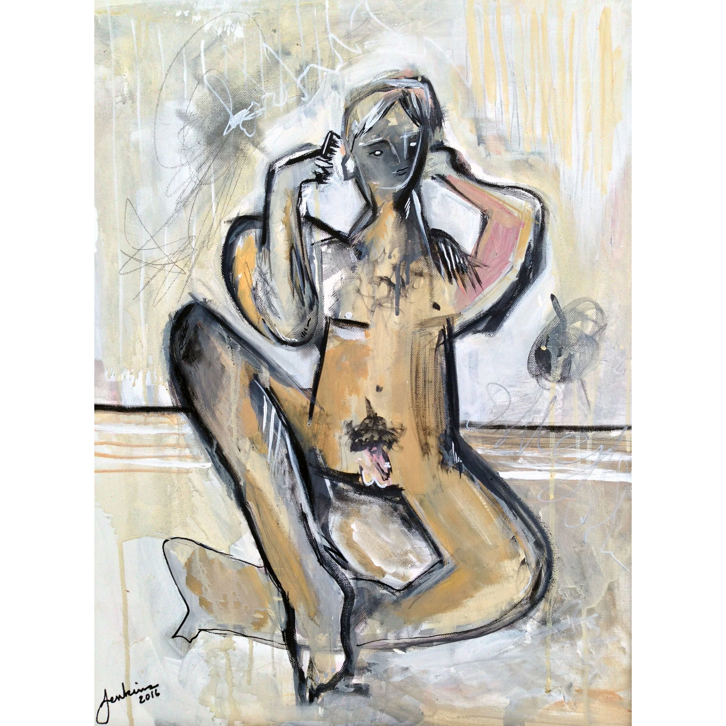 Nude Figure Combing Hair