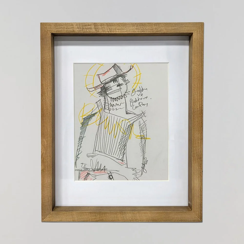An contemporary abstract drawing by Joshua Jenkins of a portrait of a cowboy