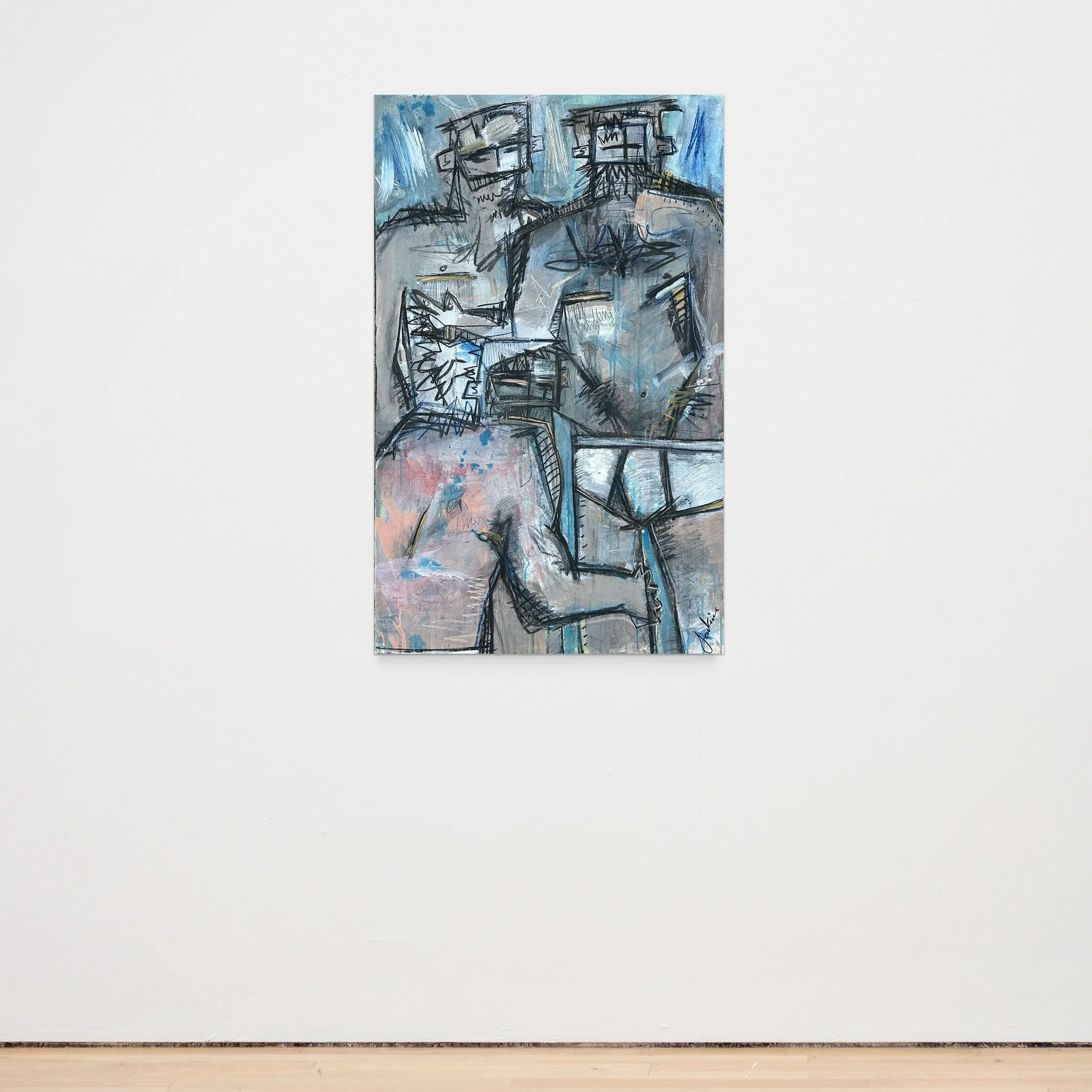 “Interrupted” 30 x 48 x 1.5 in Acrylic and mixed media on canvas (2026) $1,850.00