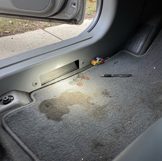 car floor mats and coins under front seat