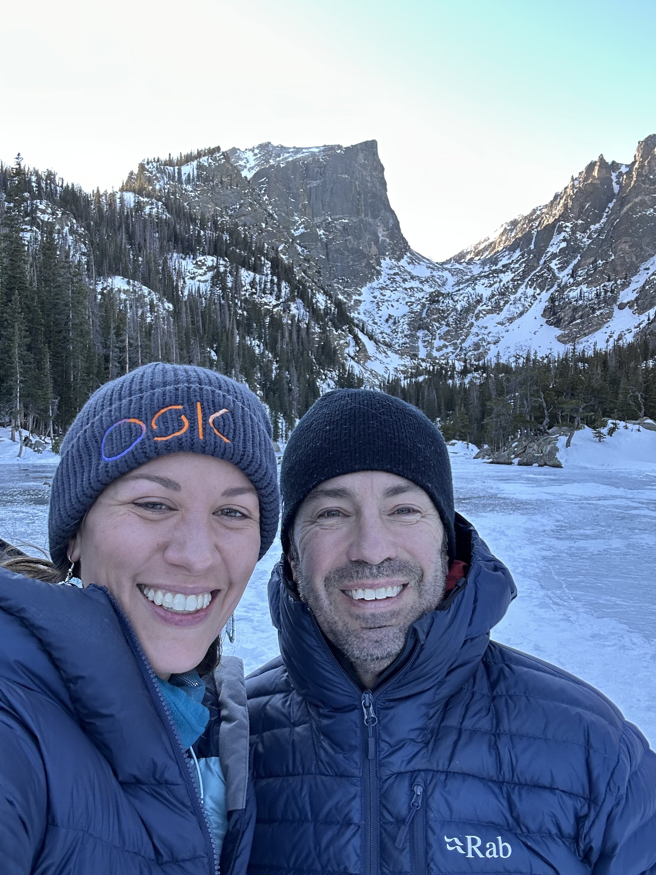 Hiking frozen lakes in Rocky Mountain National Park