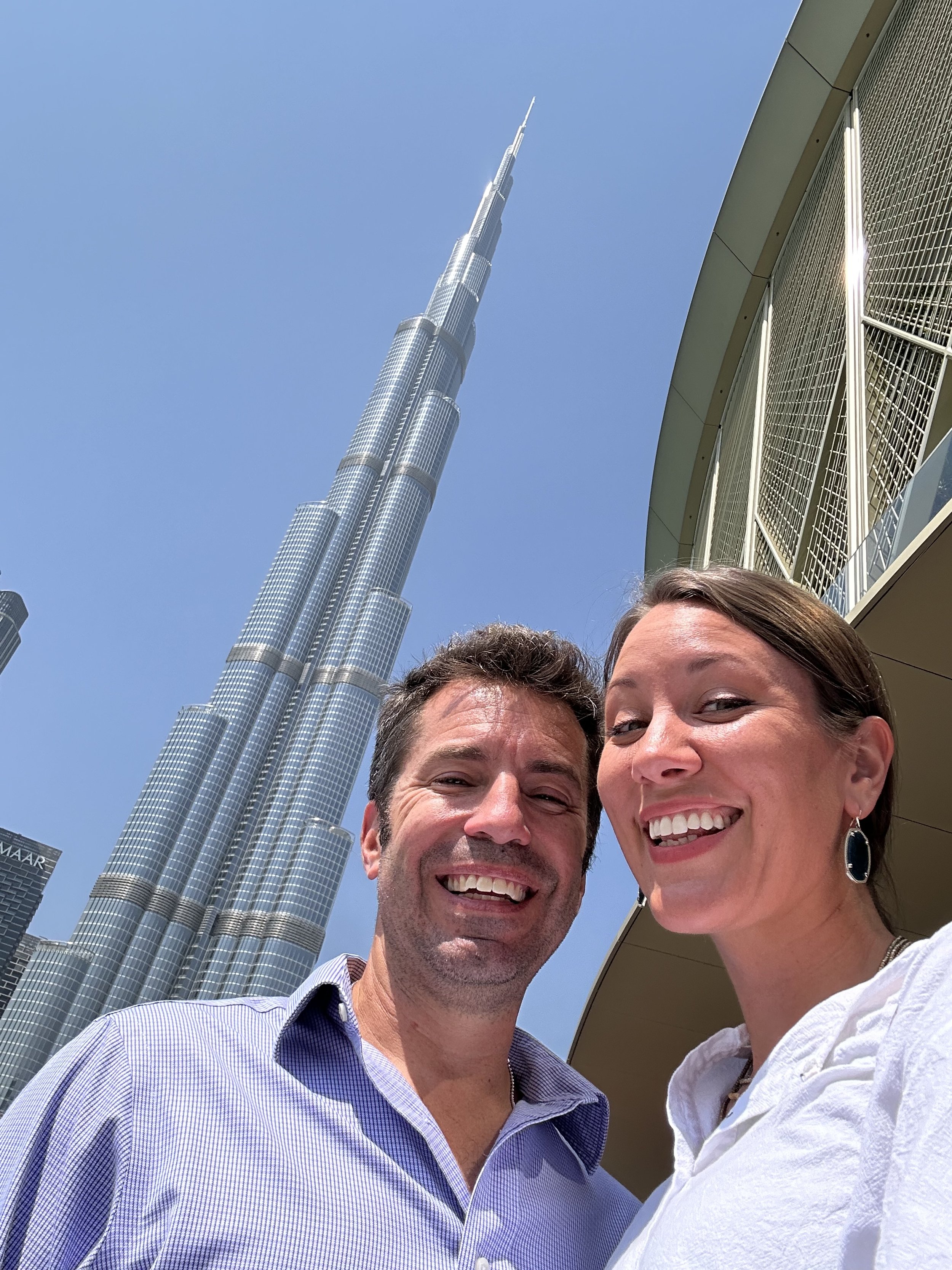Nervous smiles at the (VERY TALL) Burj Khalifa