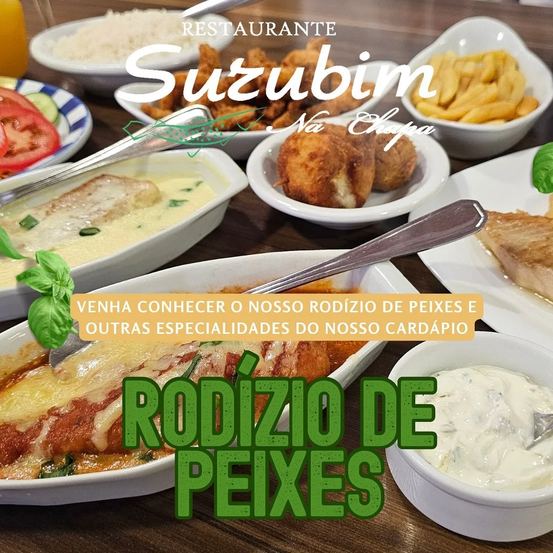 🐟✨ Rod&iacute;zio de Peixes ✨🐟
No Restaurante Surubim na Chapa, voc&ecirc; aproveita uma experi&ecirc;ncia &uacute;nica com variedade de peixes frescos e saborosos preparados na hora.
S&atilde;o diversas op&ccedil;&otilde;es para voc&ecirc; saborea