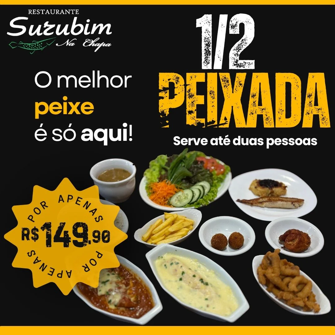 🚨 NOVIDADE no Surubim na Chapa: A variedade que voc&ecirc; ama, na medida certa! 🚨
Voc&ecirc; pediu e n&oacute;s atendemos! Apresentamos a nova 1/2 Peixada, a op&ccedil;&atilde;o perfeita para quem quer experimentar a variedade do nosso card&aacute