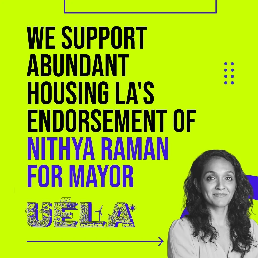 Housing is climate. That&rsquo;s not a slogan &mdash; it&rsquo;s a governing philosophy, and it&rsquo;s why we&rsquo;re proud to stand with @abundanthousing in endorsing @nithyaforthecity for Mayor of Los Angeles.

Nithya has spent five years proving