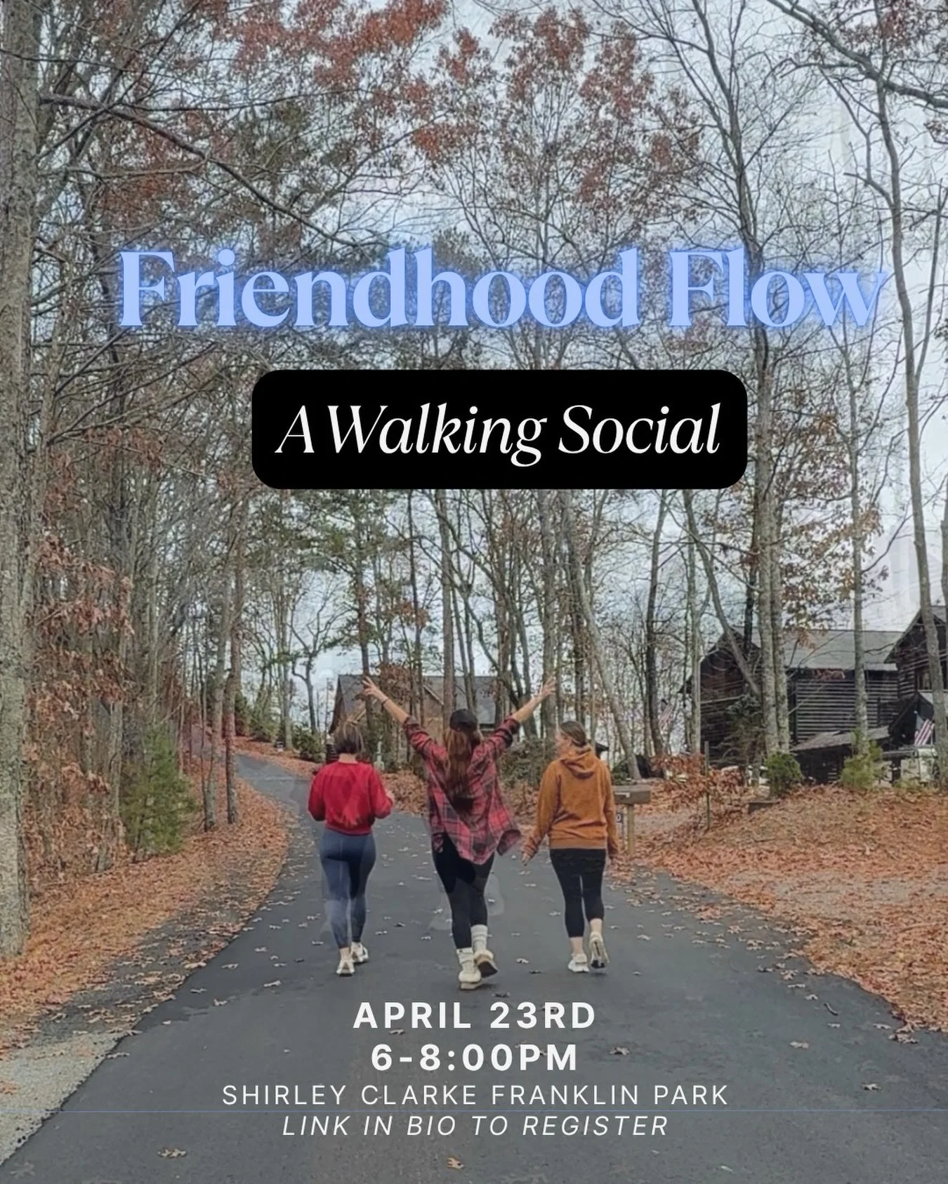 Join us for Friendhood Flow: Walk &amp; Talk&mdash;a relaxed, intentional evening for women who want to connect, reset, and be in community.

No pressure. No cliques. Just fresh air, real conversations, and good energy.

We&rsquo;ll meet at Shirley C