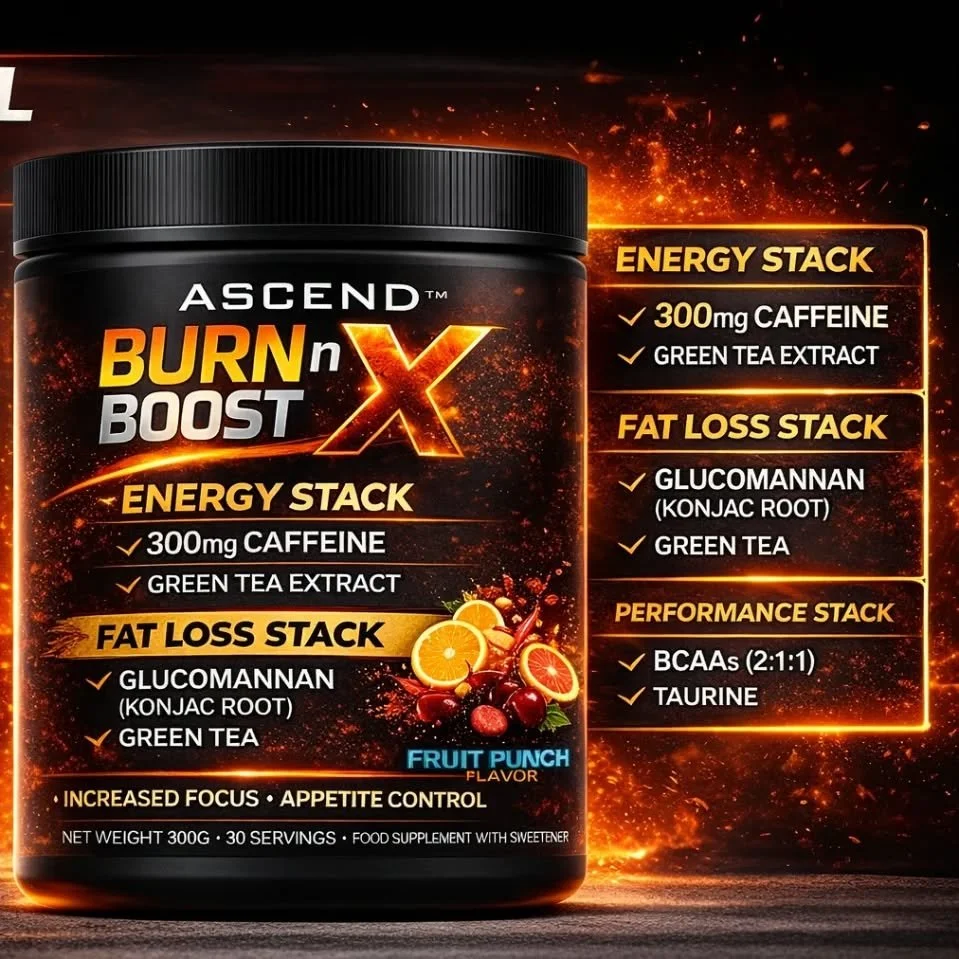 Meet ASCEND Burn n Boost X &mdash; the ultiNEW LOOK. NEXT-LEVEL RESULTS. 🔥
mate energy + fat-loss + performance stack now powered with essential vitamins &amp; minerals to keep you switched on and unstoppable 💥

No jitters&bull; No crash &bull; Bet