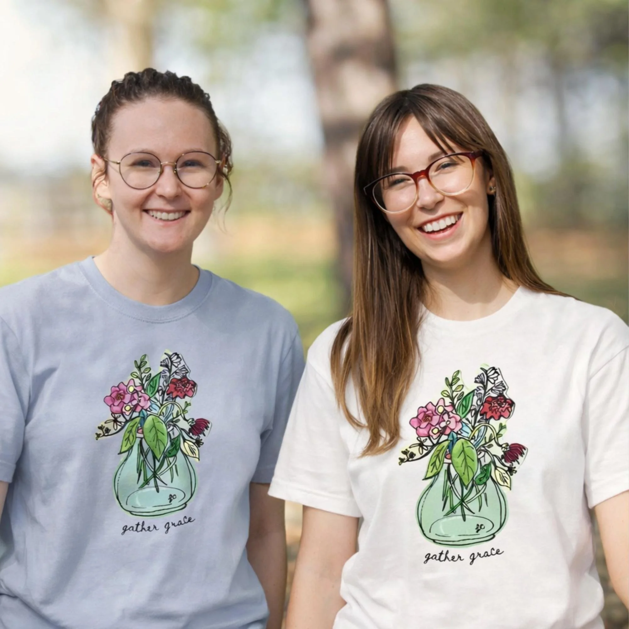 Gather Grace Christian Floral T-Shirt | Soft Botanical Faith Tee for Women