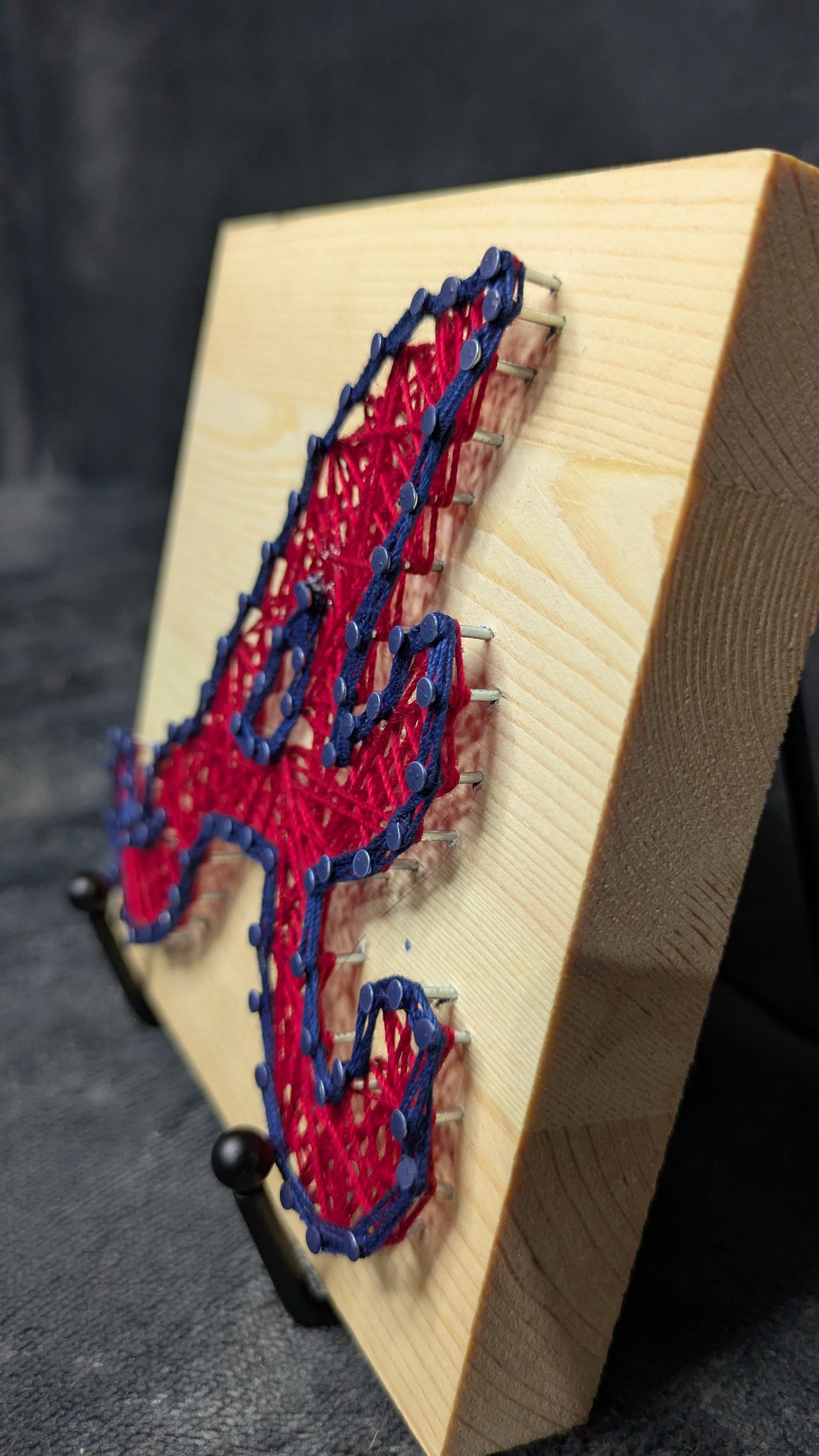 Atlanta Braves Logo Red with Blue Border on a Natural Board