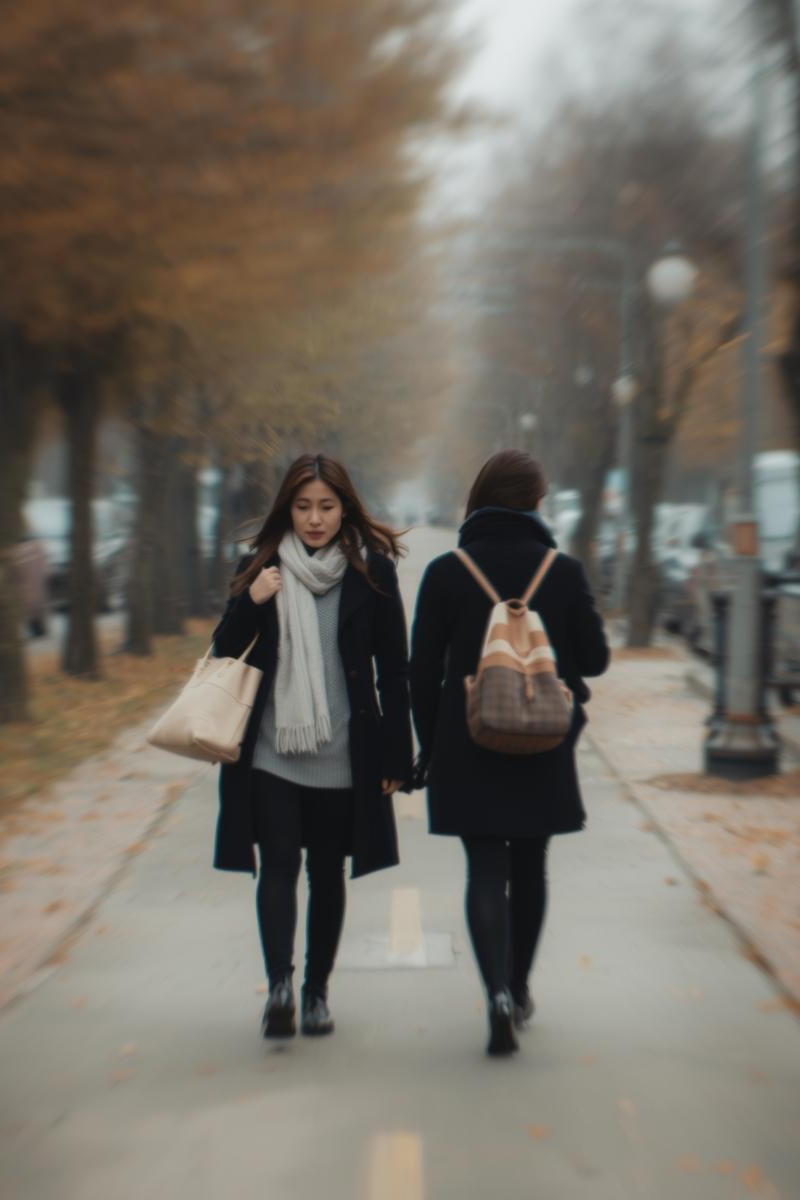 Two adult women walking in opposite directions symbolizing fading friendships and relational transitions