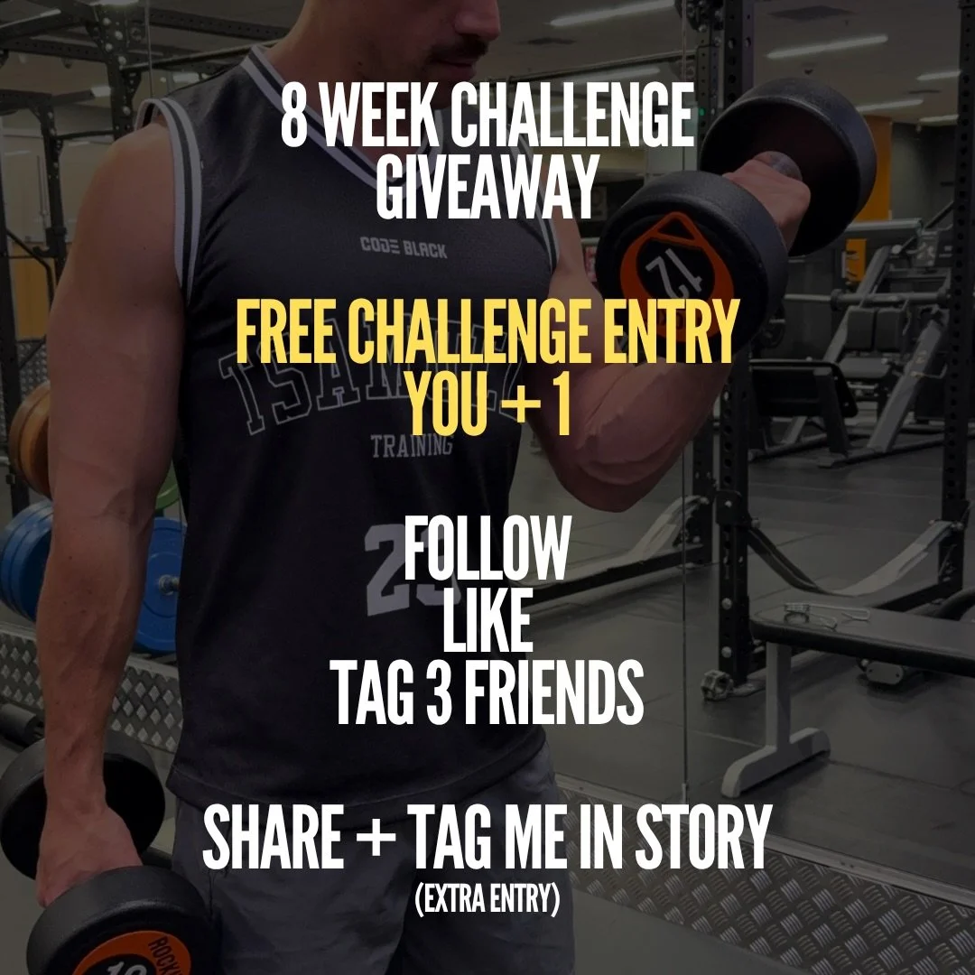 8 week fat loss challenge giveaway! 
Free entry for you and someone of your choice.
Follow instructions in the post.
Giveaway will be drawn on Tuesday 31st of April before sign ups go live. Goodluck everyone 🤝