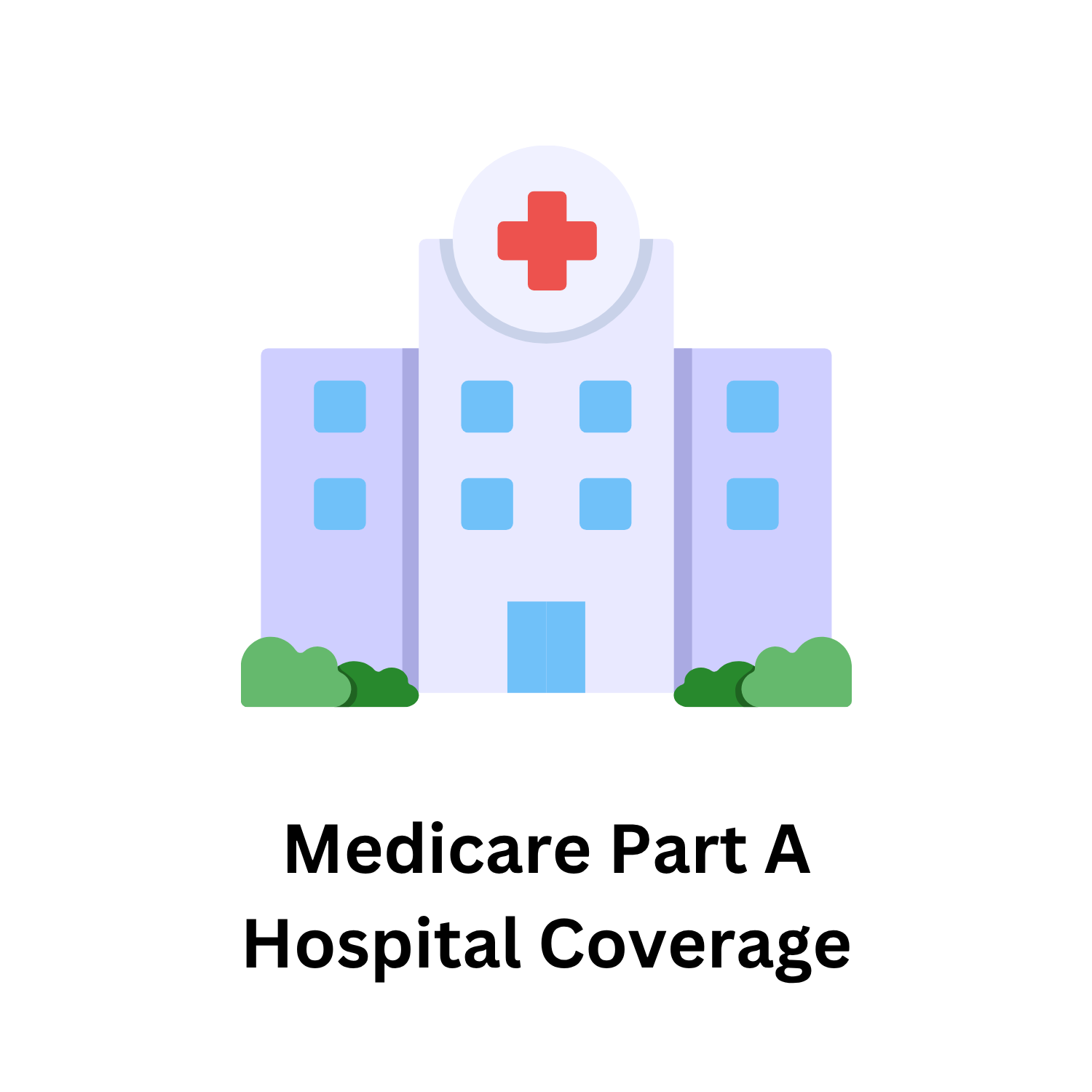 Graphic of hospital with red medical cross at top; text below reads Medicare Part A Hospital Coverage