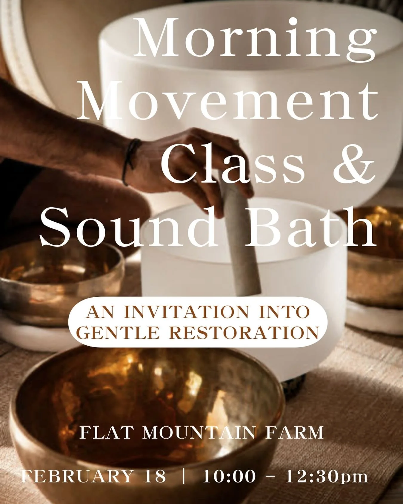 Join me at Flat Mountain Farm for a nourishing winter morning created to help you slow down, soften, and reconnect. 

Morning Movement &amp; Sound Bath 
📅 February 18, 2026
⏰ 10:00am&ndash;12:30pm
📍 The Barn at Flat Mountain Farm

Through Heart of 