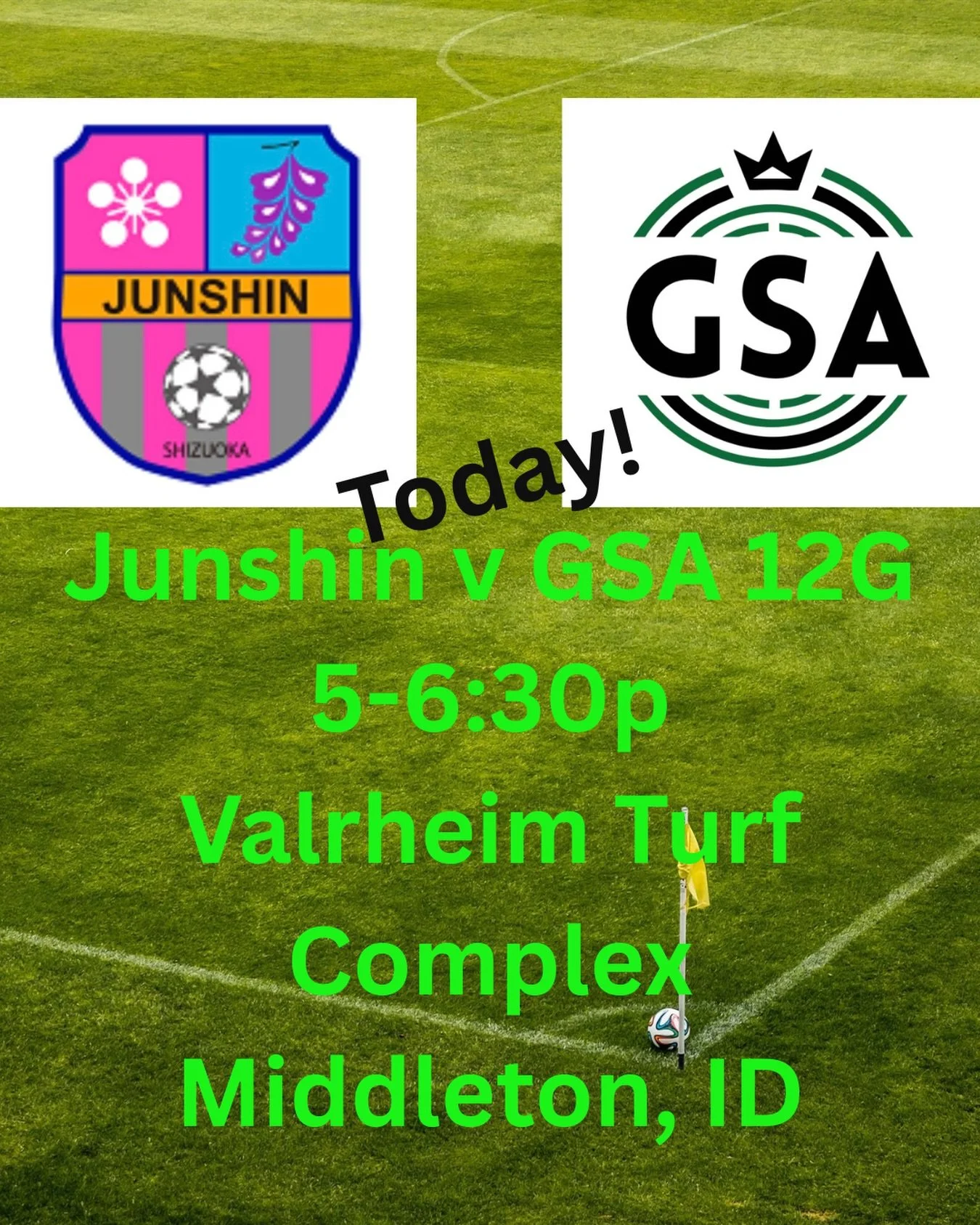 Junshin SC (Fujieda, Japan) v Global Sports Academy 12G (Middleton, ID). 5-6:30p at Valrheim Turf Complex (Middleton High School). See you there!