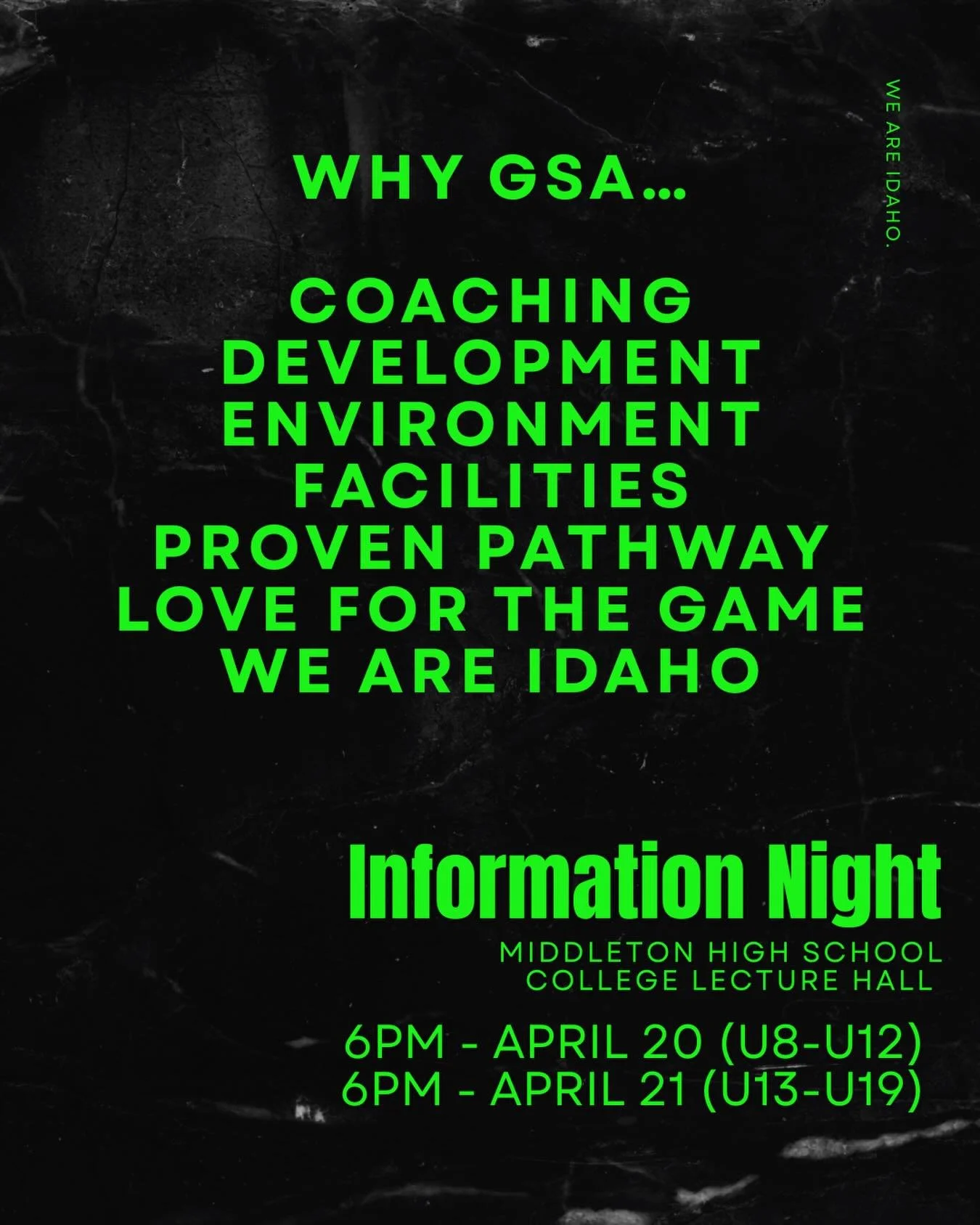 Join us for the GSA Information night April 20 and 21 at Middleton High School. Meet your GSA staff, learn staffing assignments, age group formation changes, uniform reveal, programming and Q&amp;A.  We look forward to seeing you there!